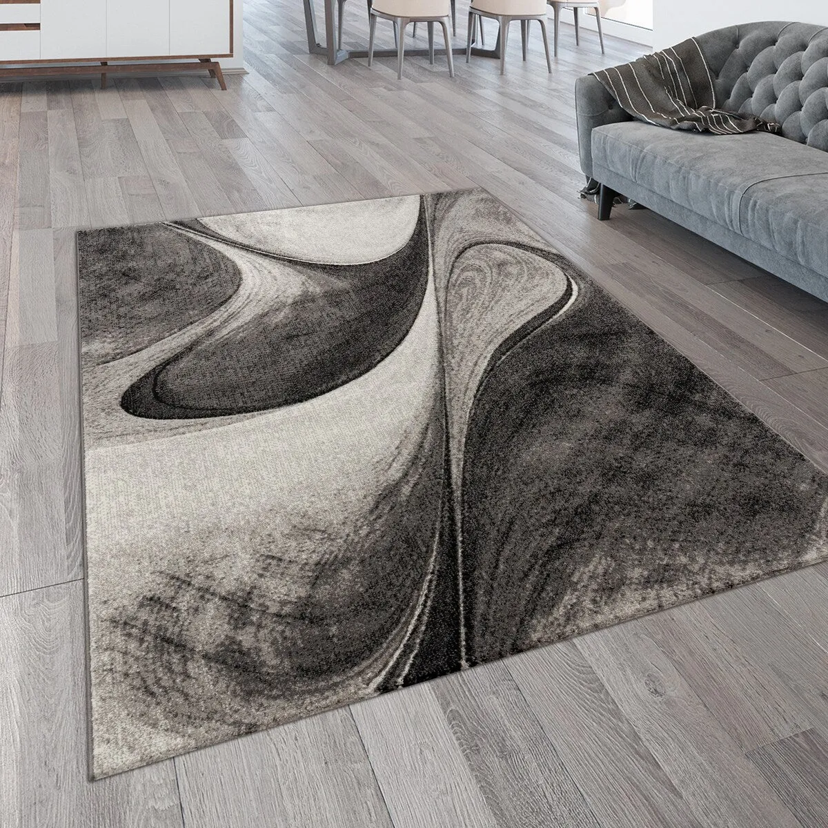 Modern Area Rug for Living Room with Abstract Waves Design