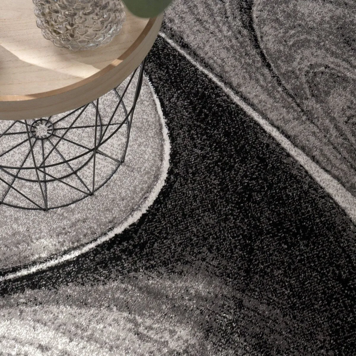 Modern Area Rug for Living Room with Abstract Waves Design