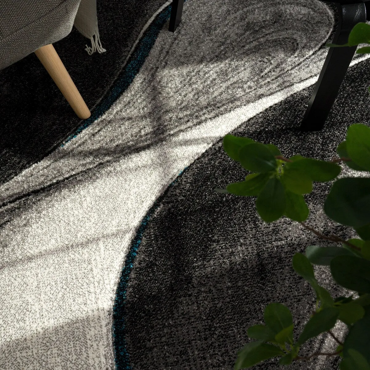 Modern Area Rug for Living Room with Abstract Waves Design