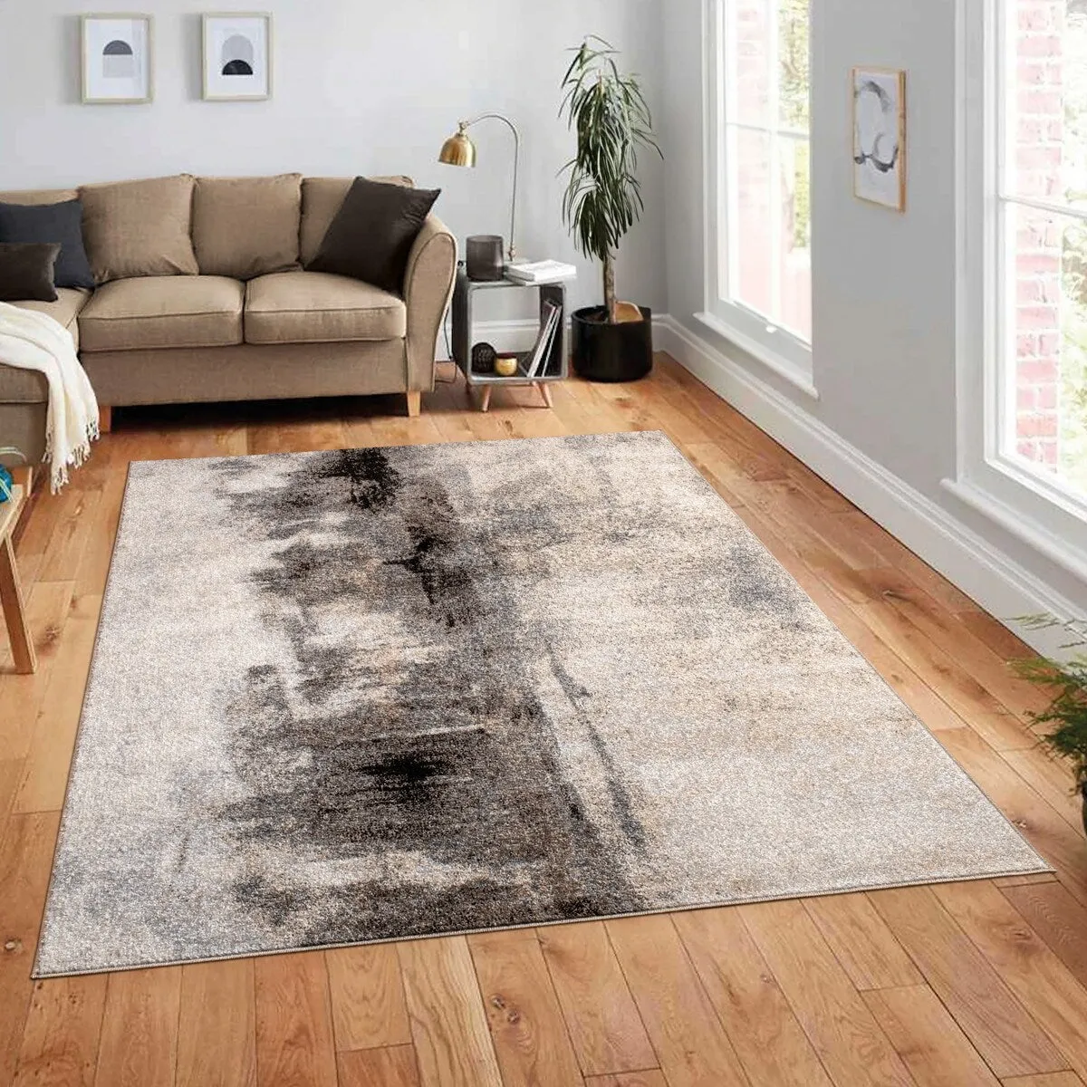 Modern Designer Rug in Cream Brown Black