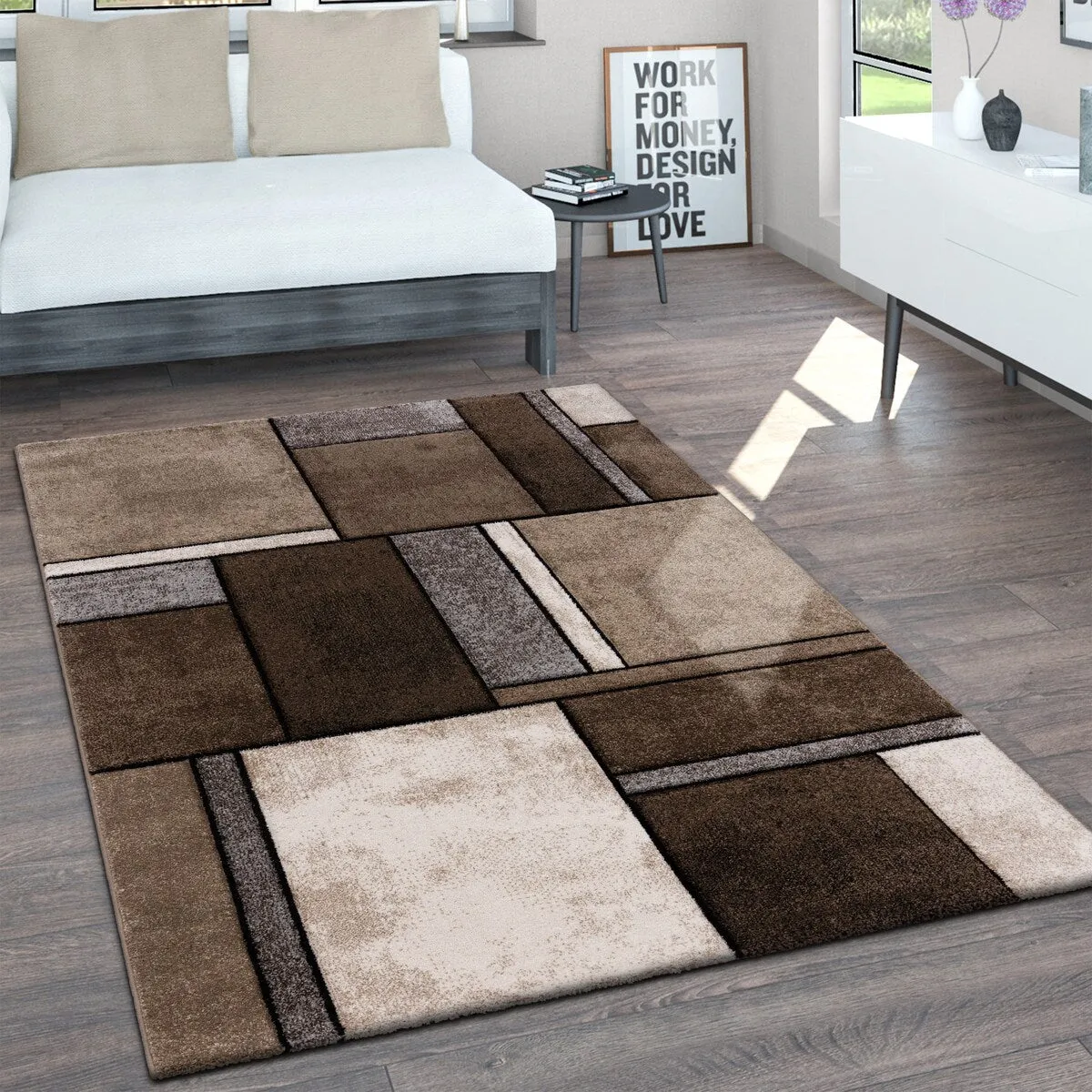 Modern Living-Room Rug Geometric in Brown Beige