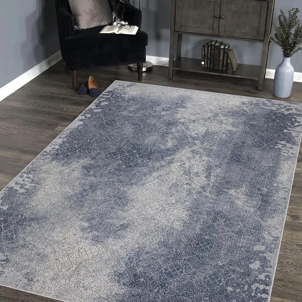 Modern Transitional Loane Grey Blue Rug