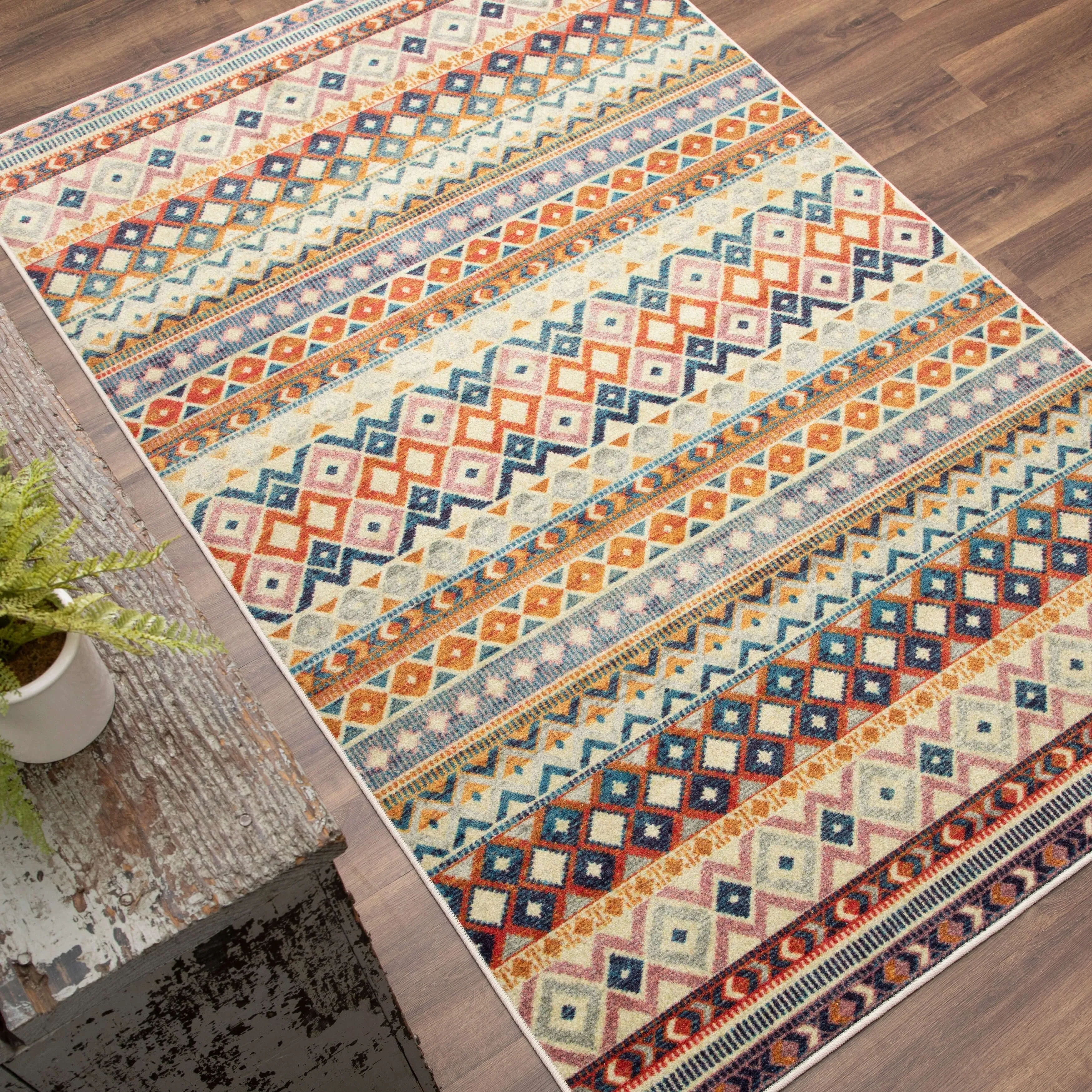 Mohawk Home Myron Blue/Red Southwestern Striped Area Rug
