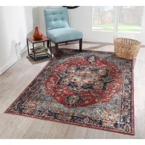 Momeni Karachi Distressed Red/ Navy Medallion Polyester Area Rug
