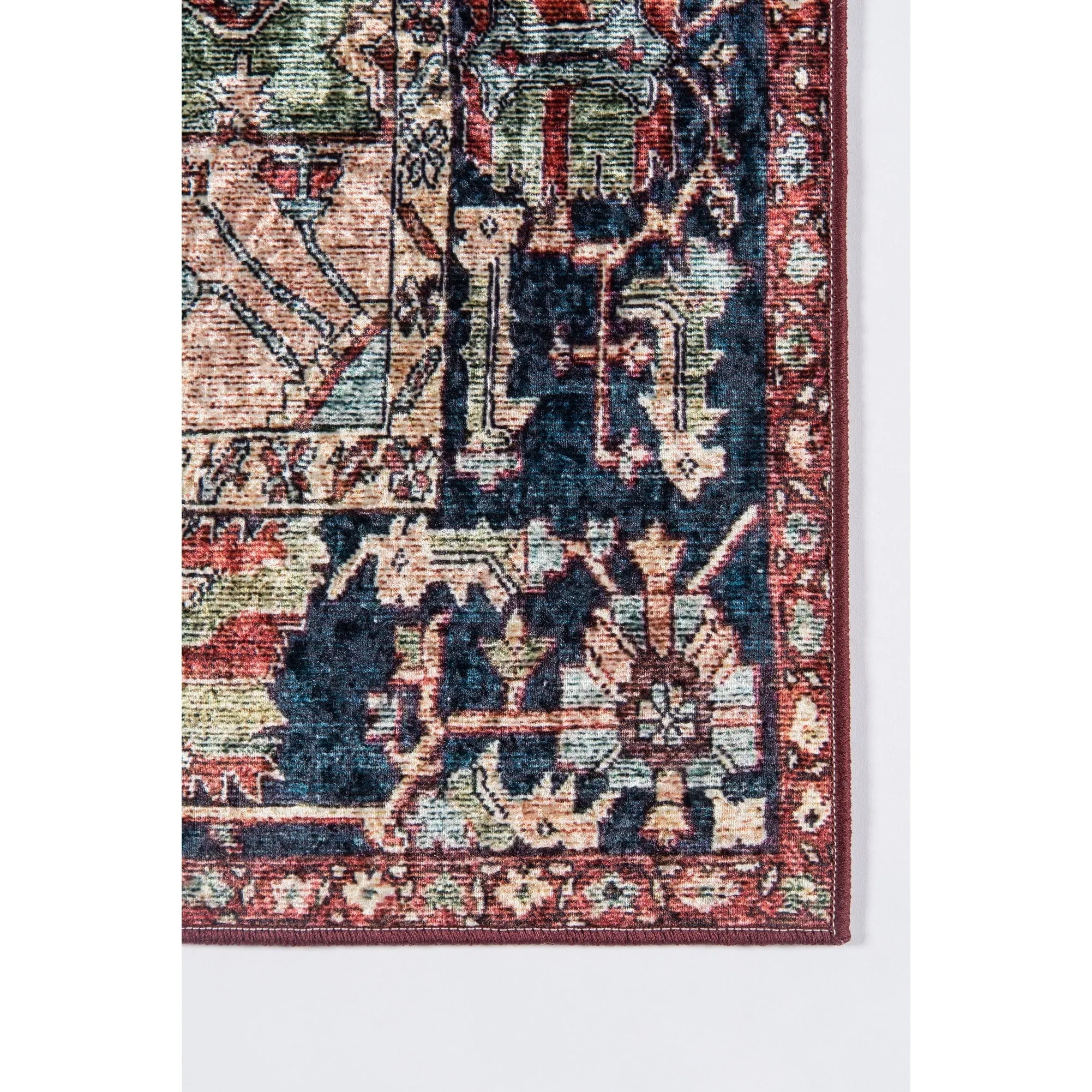 Momeni Karachi Distressed Red/ Navy Medallion Polyester Area Rug