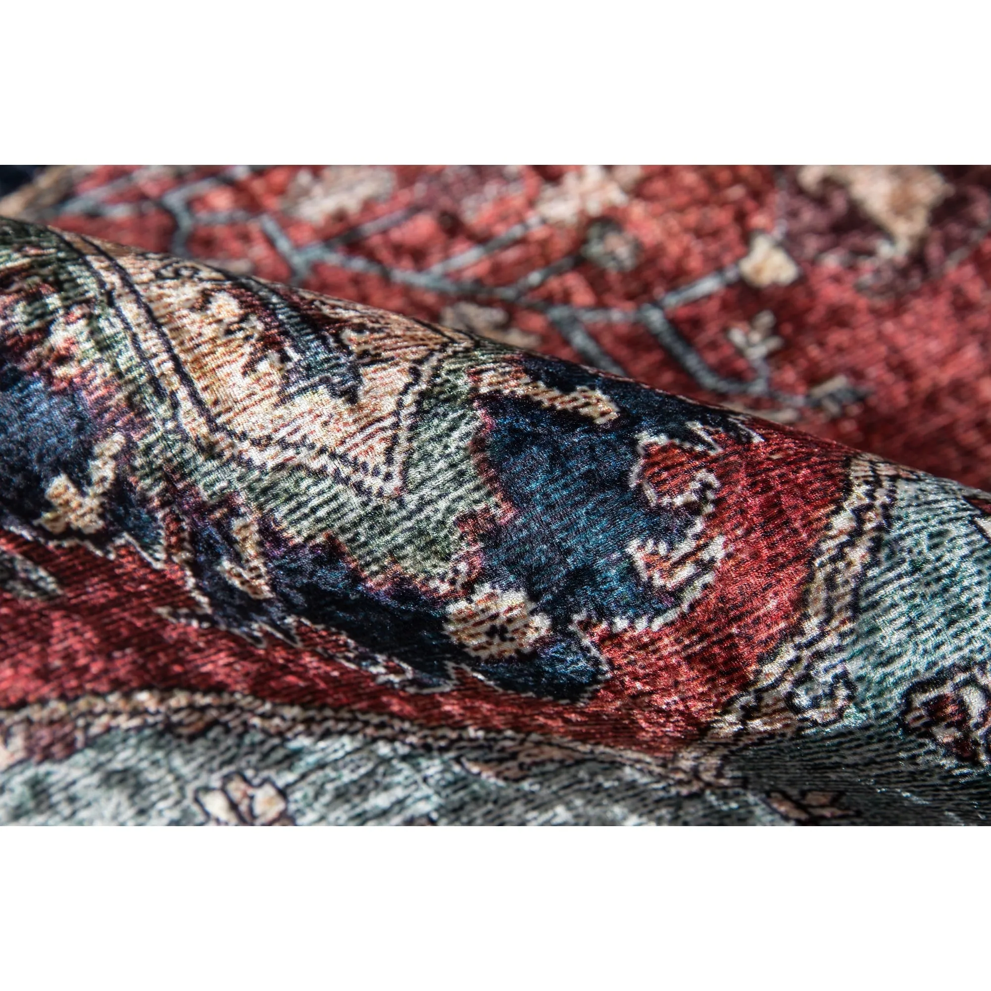 Momeni Karachi Distressed Red/ Navy Medallion Polyester Area Rug