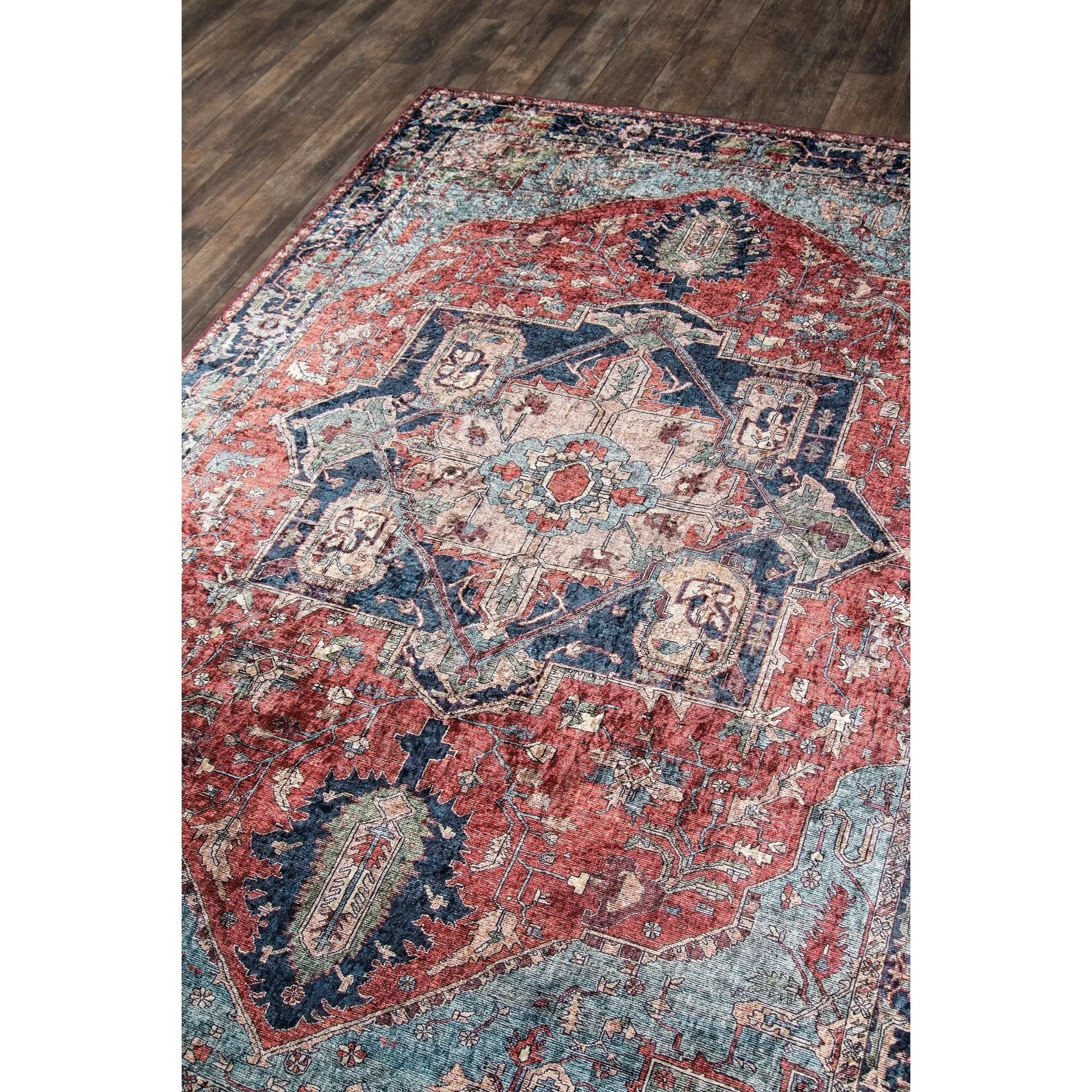 Momeni Karachi Distressed Red/ Navy Medallion Polyester Area Rug