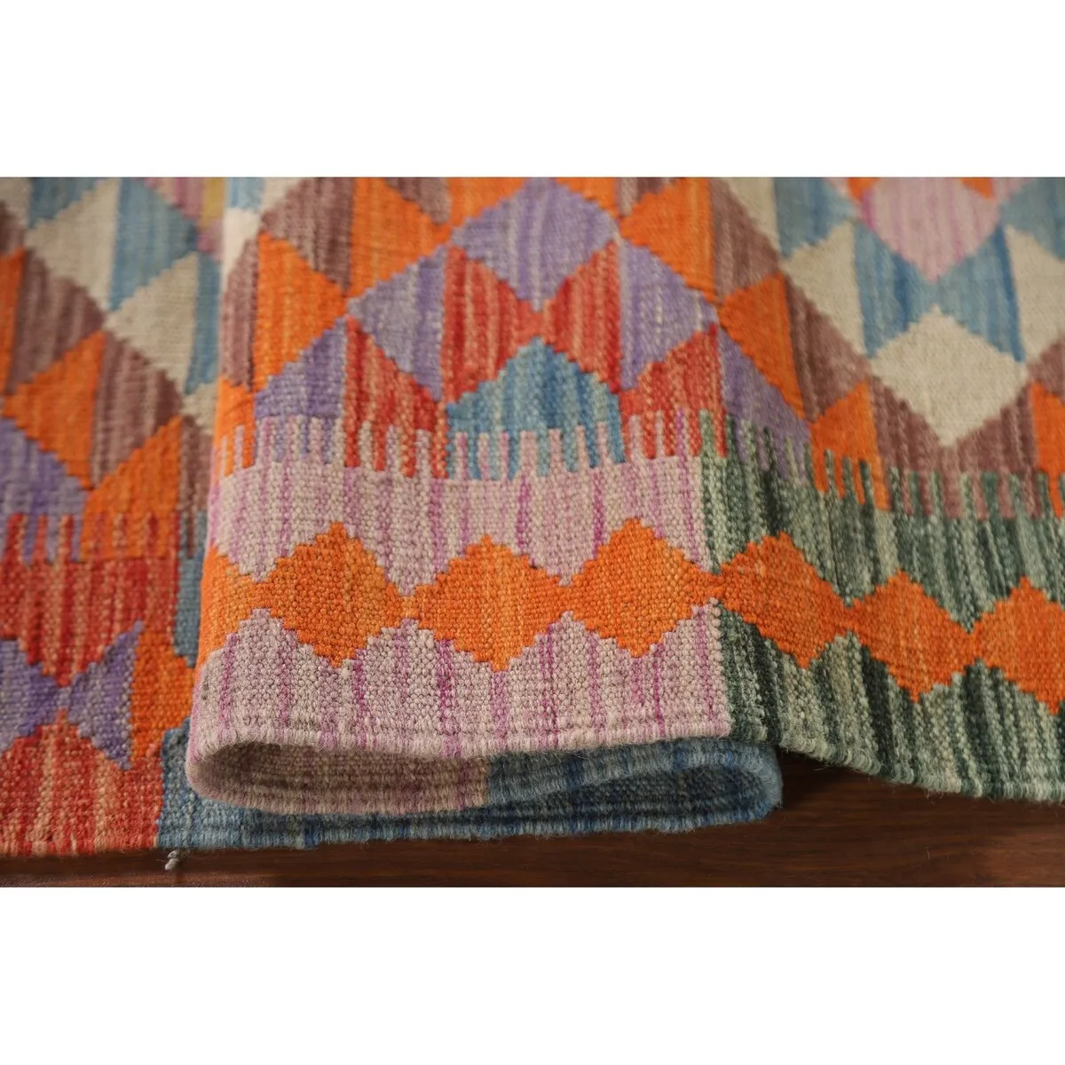 Multicolor Kilim Runner Rug Hand-Woven Oriental Wool Carpet - 2'4x 6'3