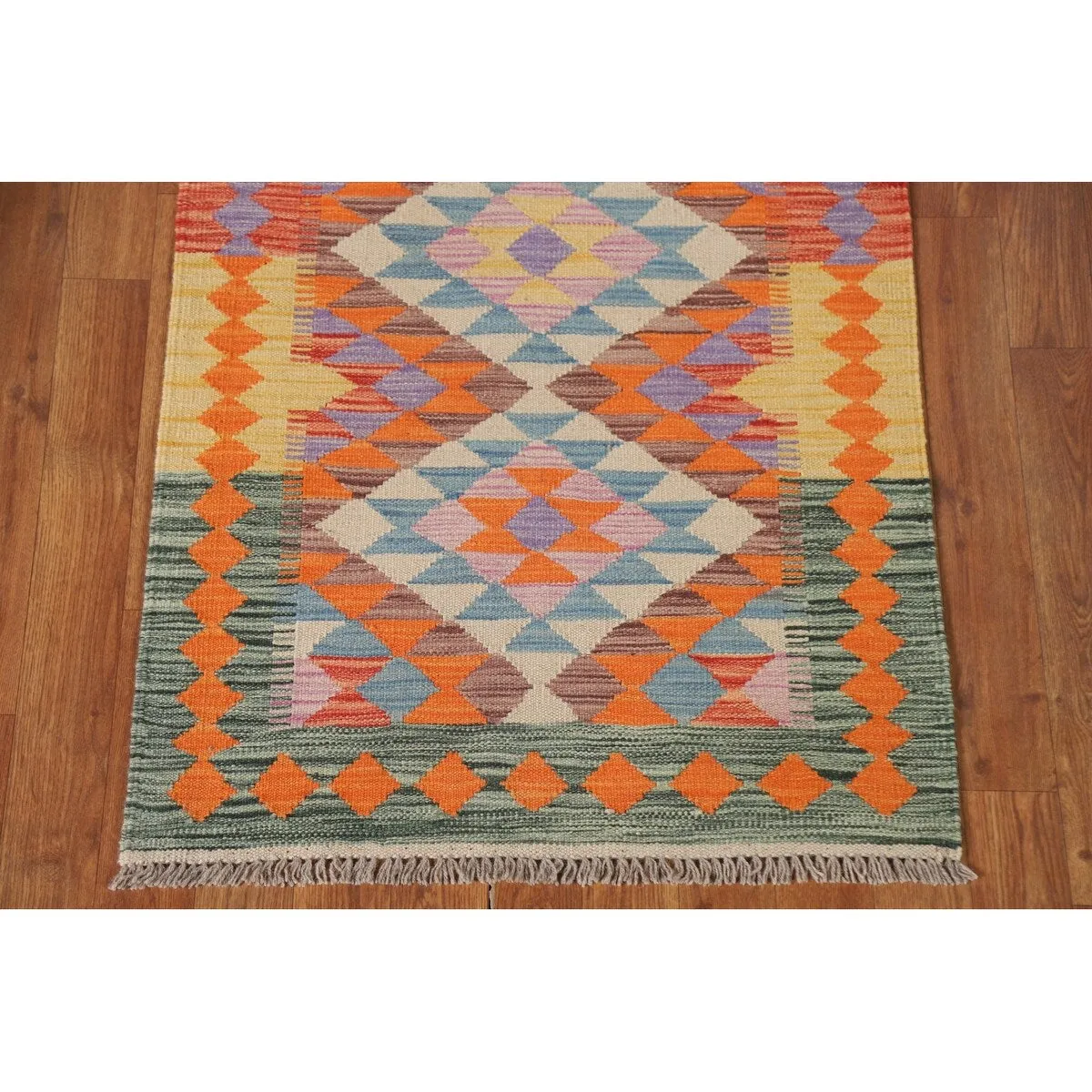 Multicolor Kilim Runner Rug Hand-Woven Oriental Wool Carpet - 2'4x 6'3