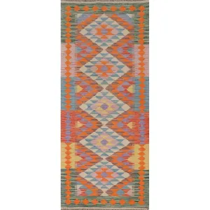 Multicolor Kilim Runner Rug Hand-Woven Oriental Wool Carpet - 2'4x 6'3