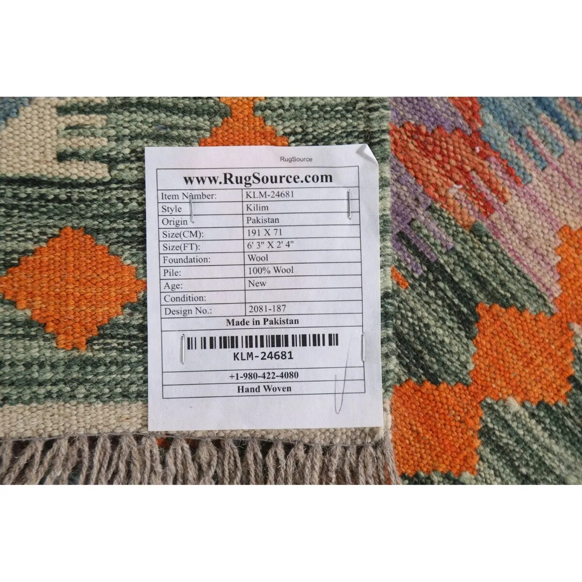 Multicolor Kilim Runner Rug Hand-Woven Oriental Wool Carpet - 2'4x 6'3