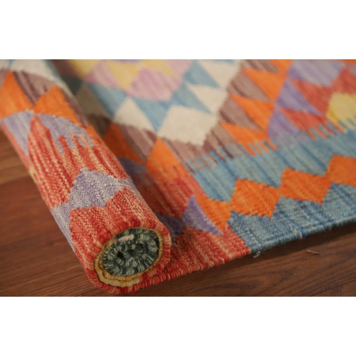 Multicolor Kilim Runner Rug Hand-Woven Oriental Wool Carpet - 2'4x 6'3