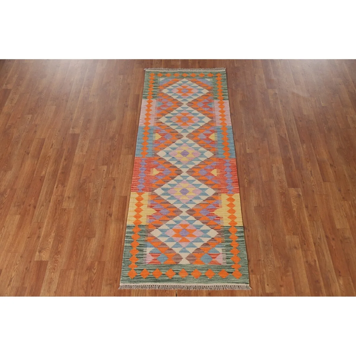 Multicolor Kilim Runner Rug Hand-Woven Oriental Wool Carpet - 2'4x 6'3