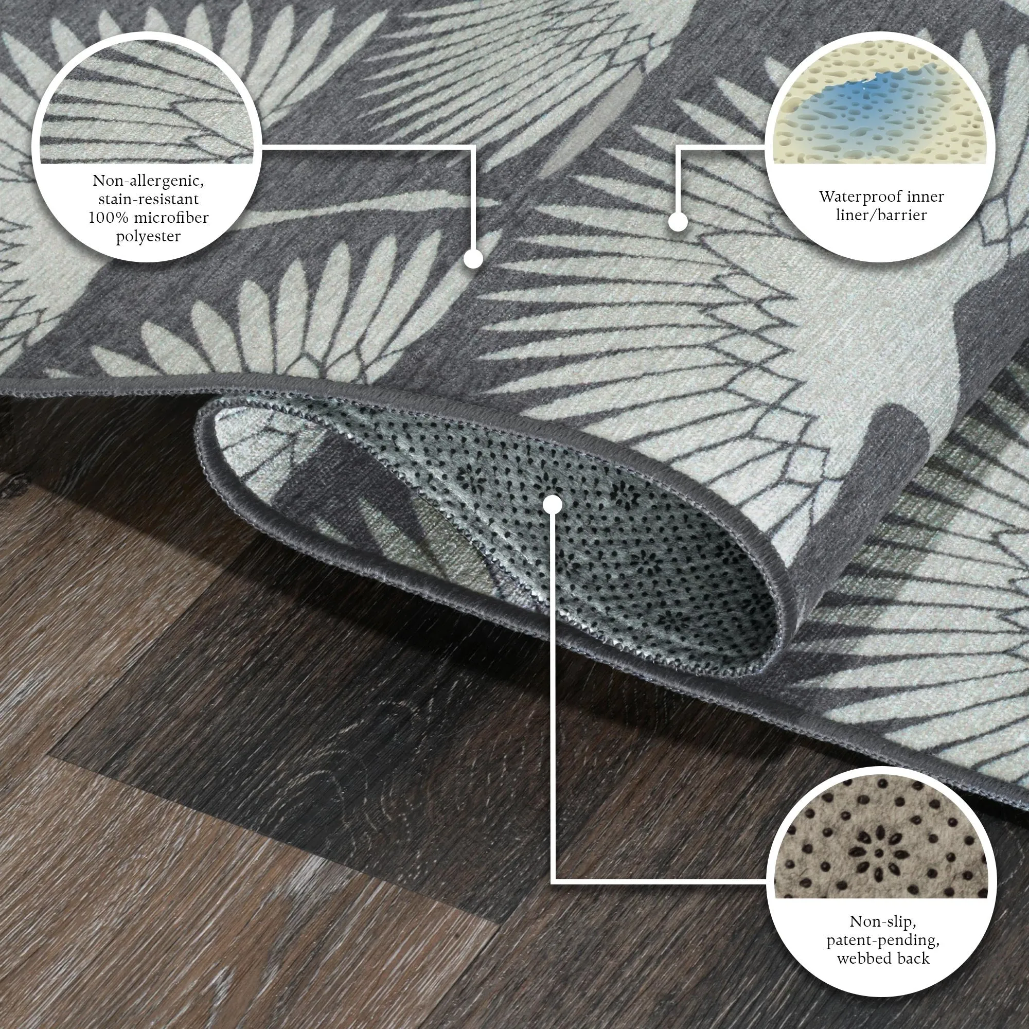 My Magic Carpet Flock Slate Grey Washable Rug