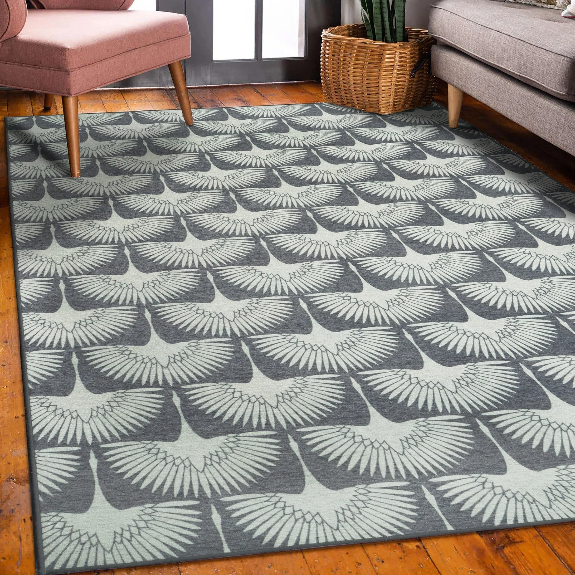 My Magic Carpet Flock Slate Grey Washable Rug