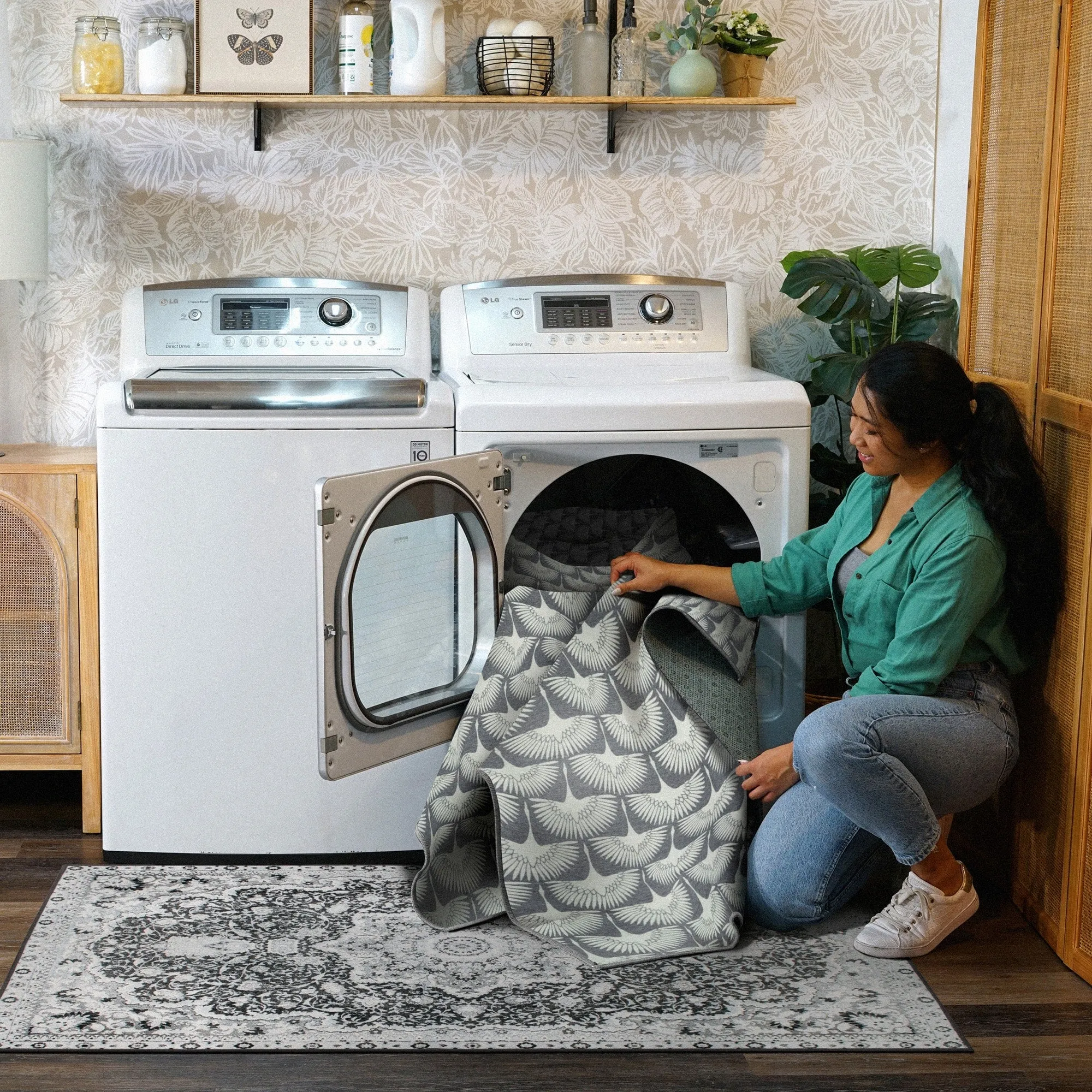 My Magic Carpet Flock Slate Grey Washable Rug