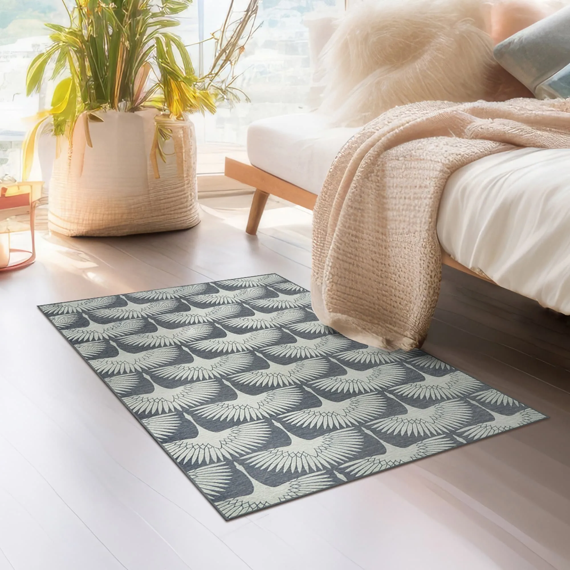 My Magic Carpet Flock Slate Grey Washable Rug