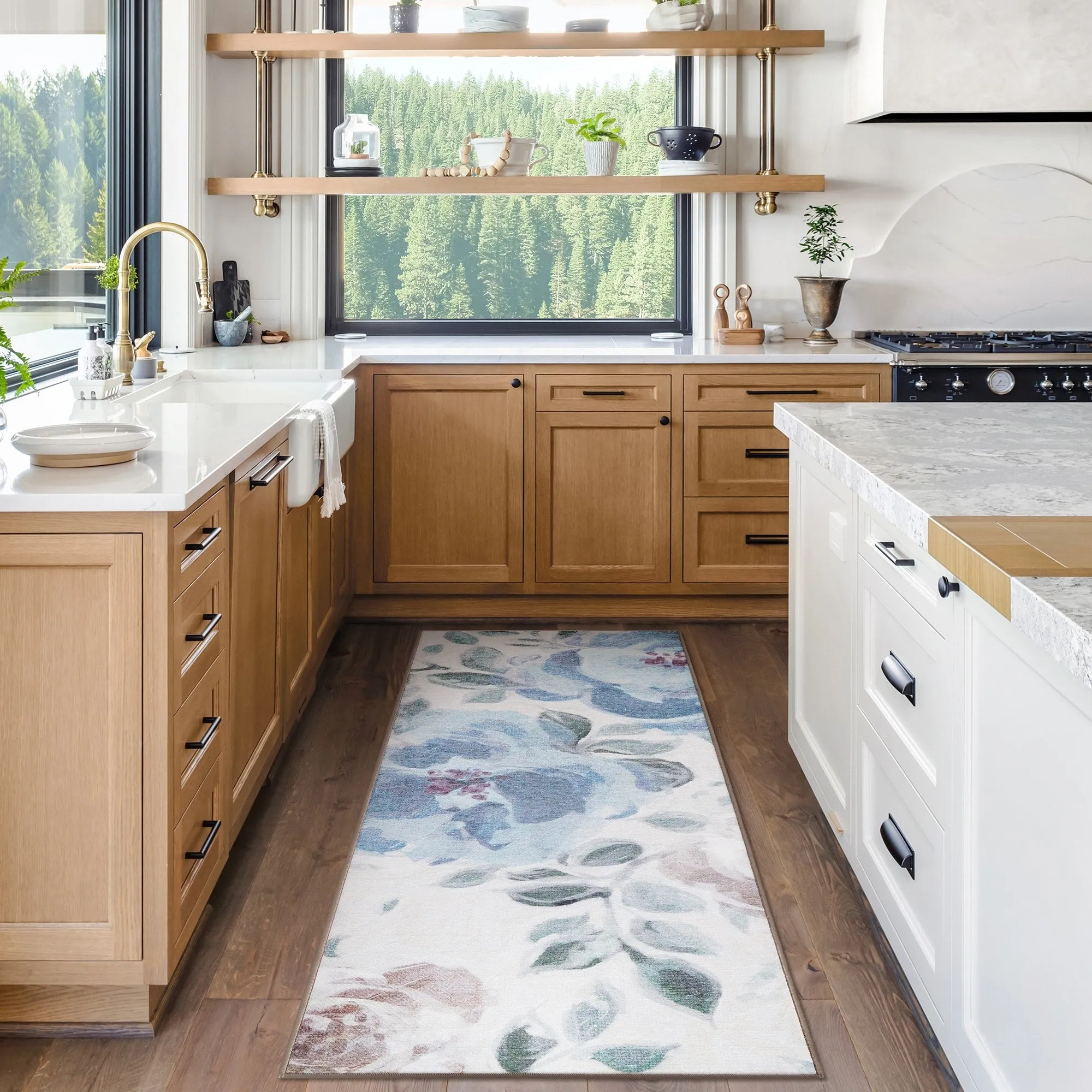 My Magic Carpet Sasha Floral Cream Blue Machine Washable Rug