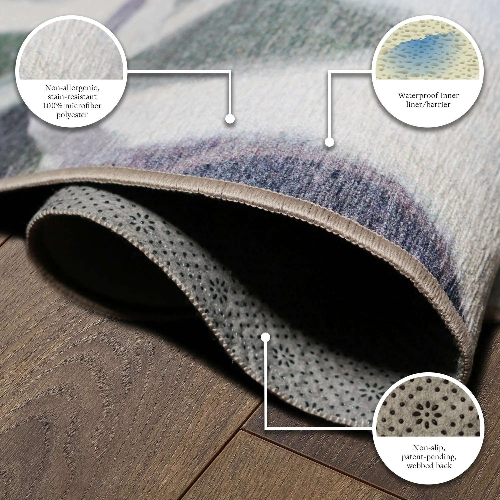 My Magic Carpet Sasha Floral Cream Blue Machine Washable Rug