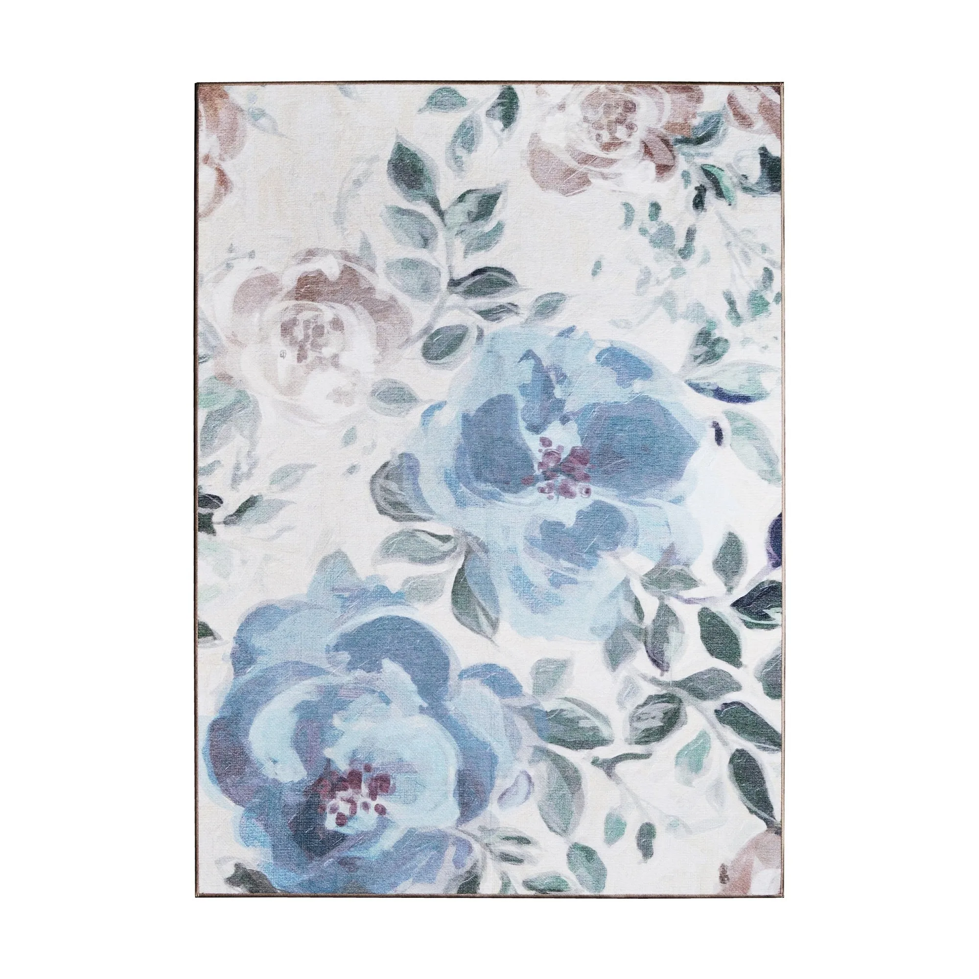 My Magic Carpet Sasha Floral Cream Blue Machine Washable Rug