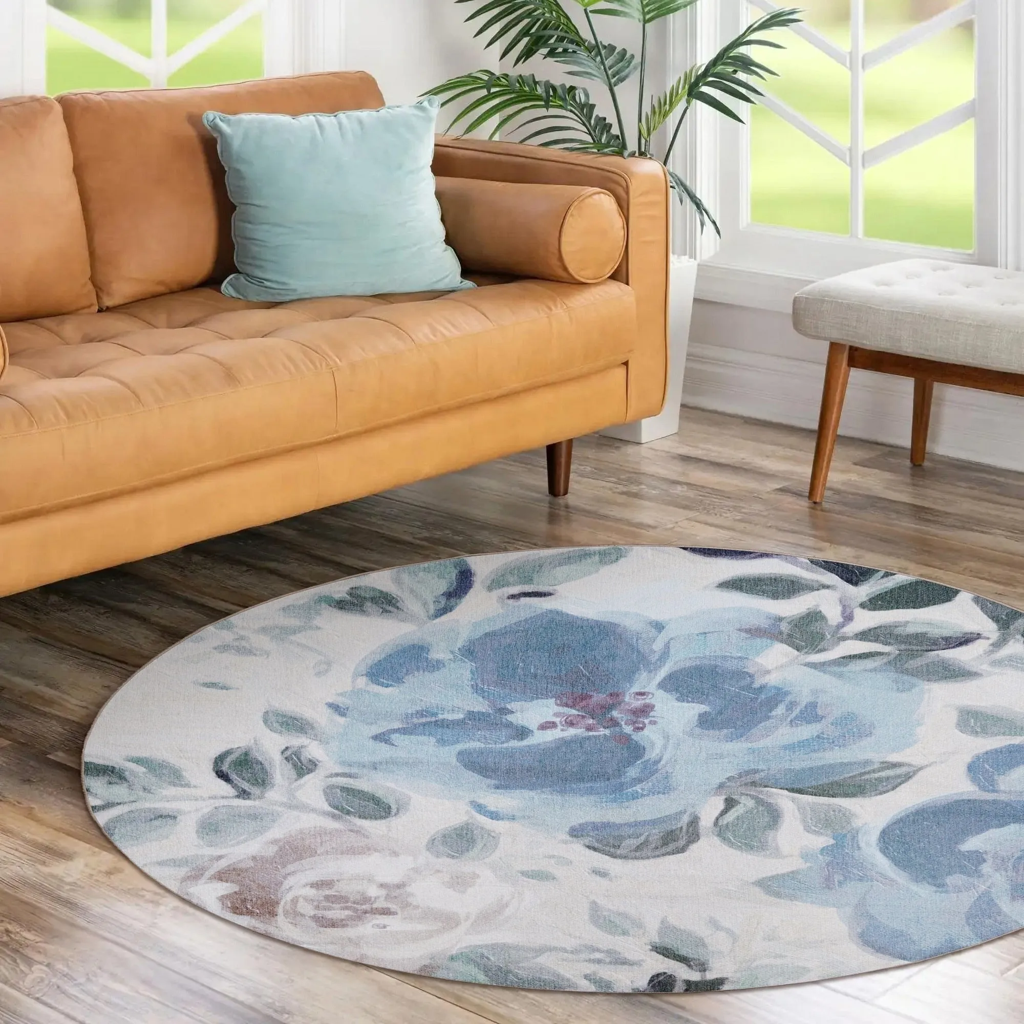 My Magic Carpet Sasha Floral Cream Blue Machine Washable Rug