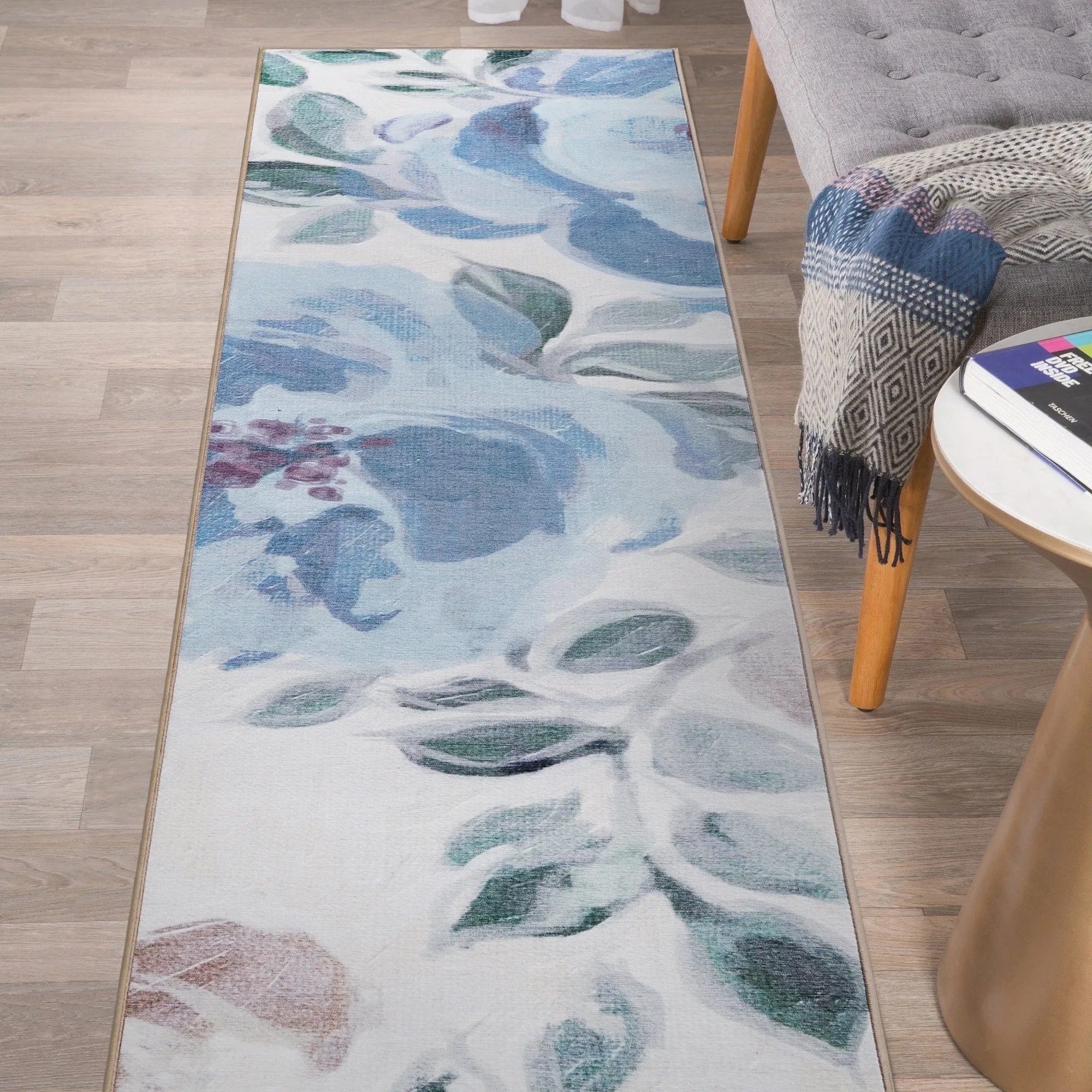 My Magic Carpet Sasha Floral Cream Blue Machine Washable Rug