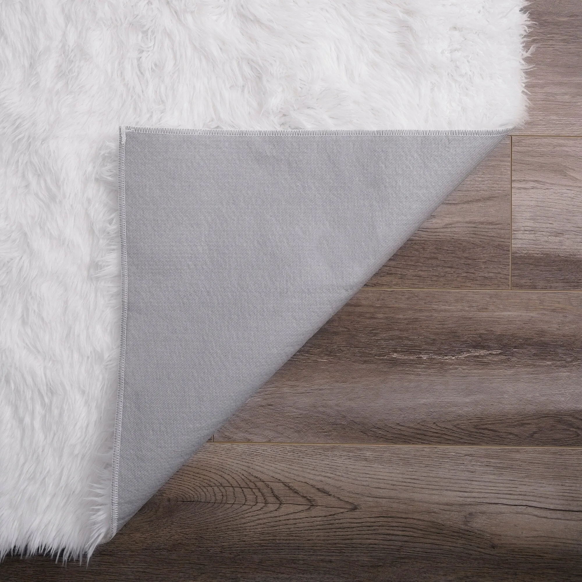My Magic Carpet Washable Vegan White Plush Shag Area Rug