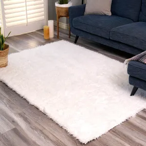 My Magic Carpet Washable Vegan White Plush Shag Area Rug
