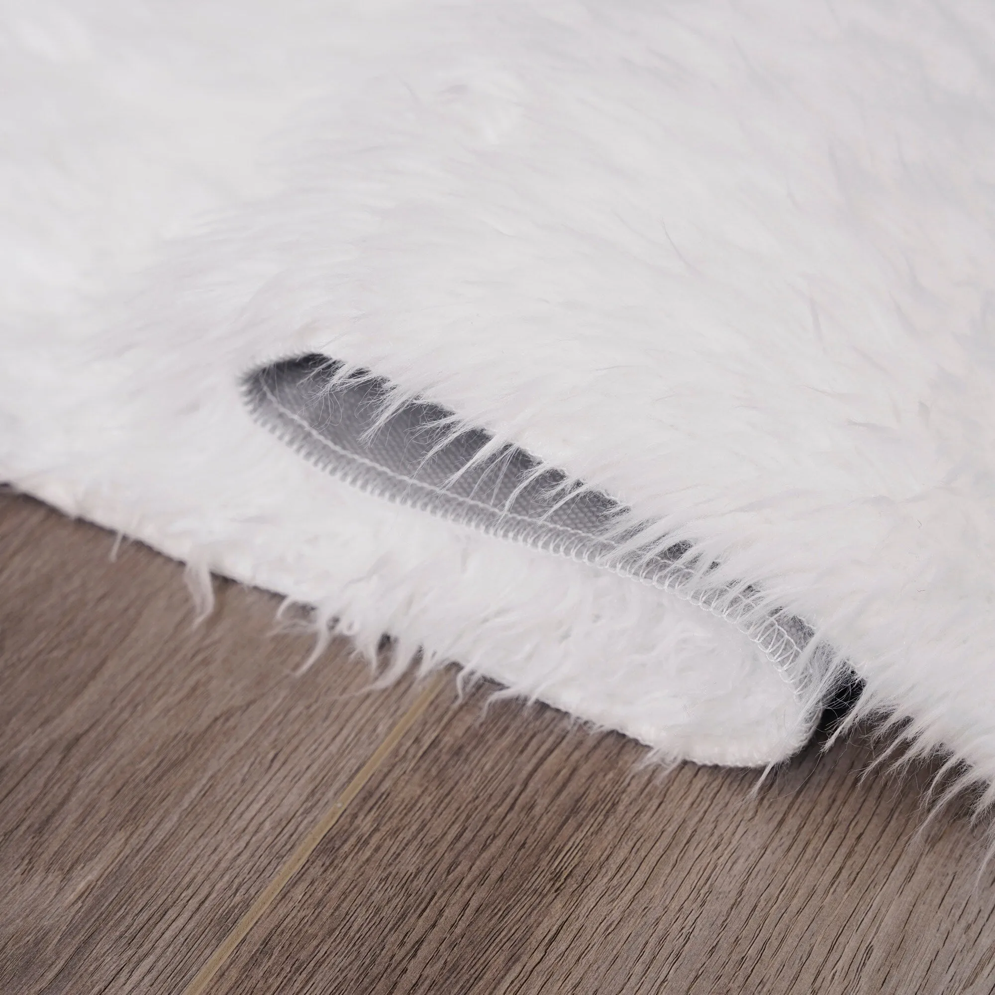 My Magic Carpet Washable Vegan White Plush Shag Area Rug