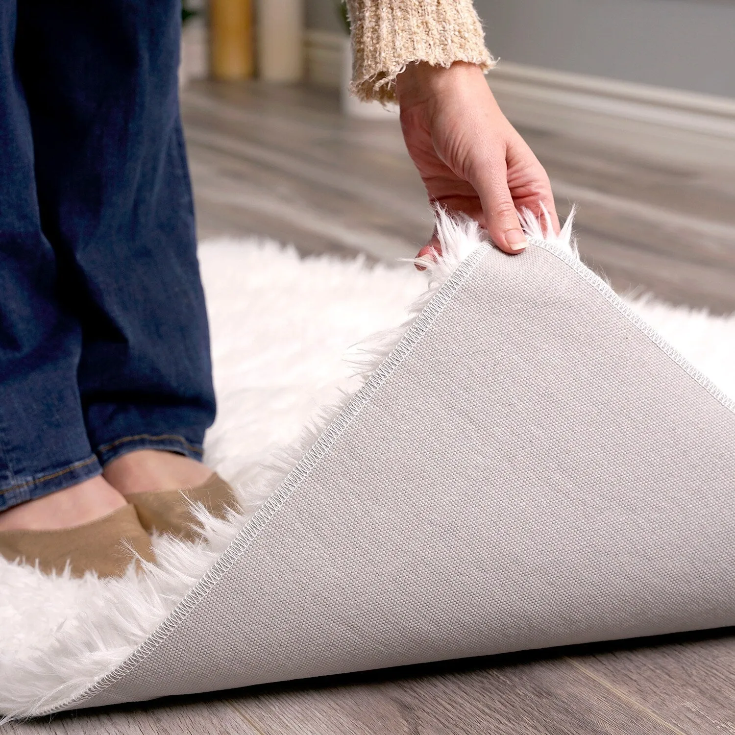 My Magic Carpet Washable Vegan White Plush Shag Area Rug