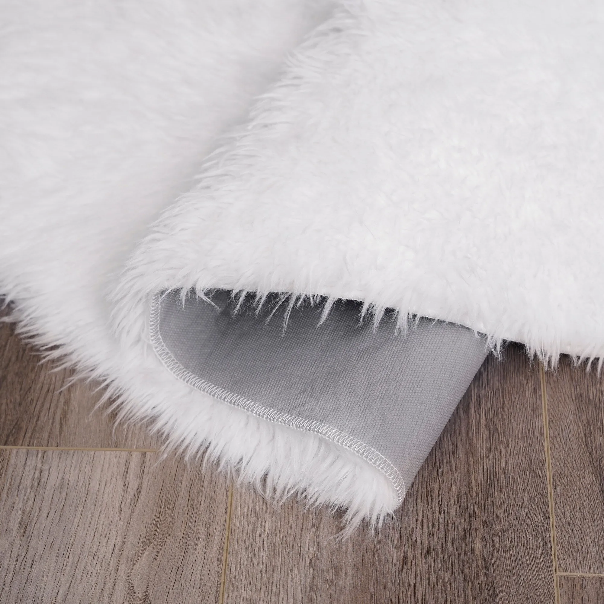My Magic Carpet Washable Vegan White Plush Shag Area Rug