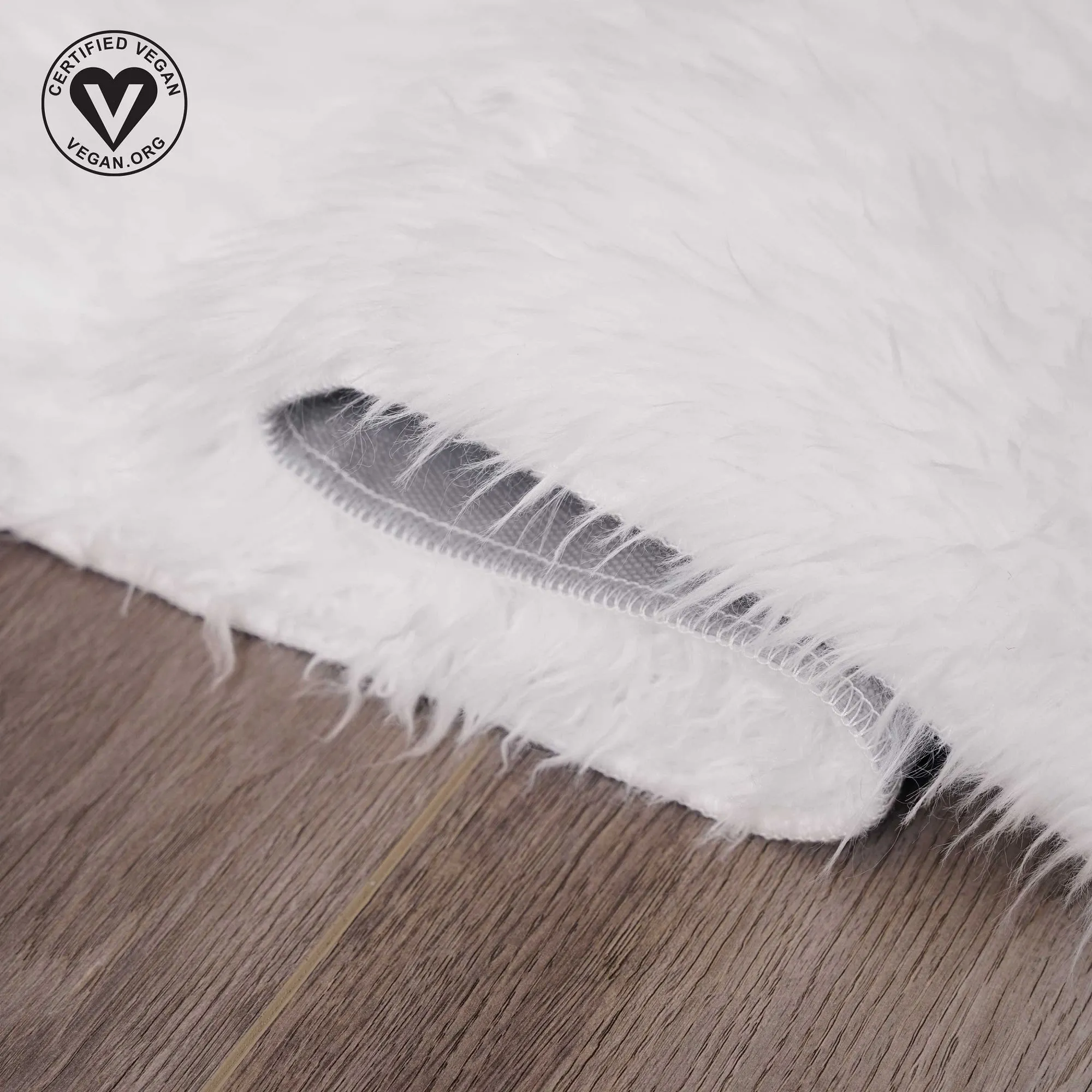 My Magic Carpet Washable Vegan White Plush Shag Area Rug