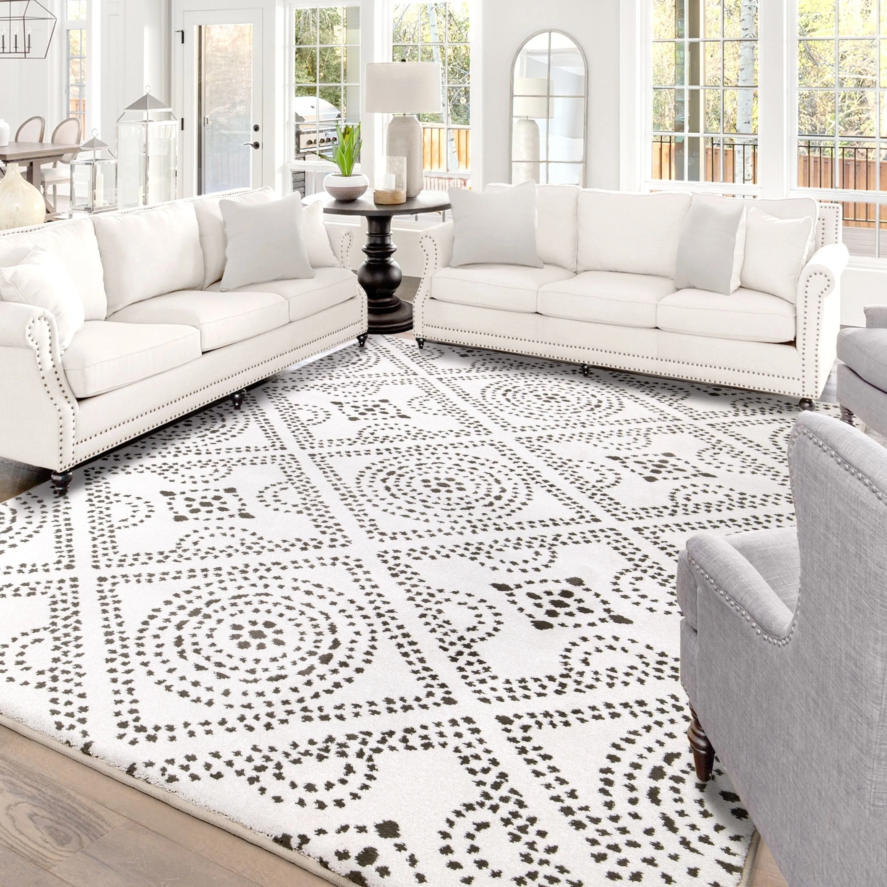 My Texas House Saltillo Natural White Floral Area Rug