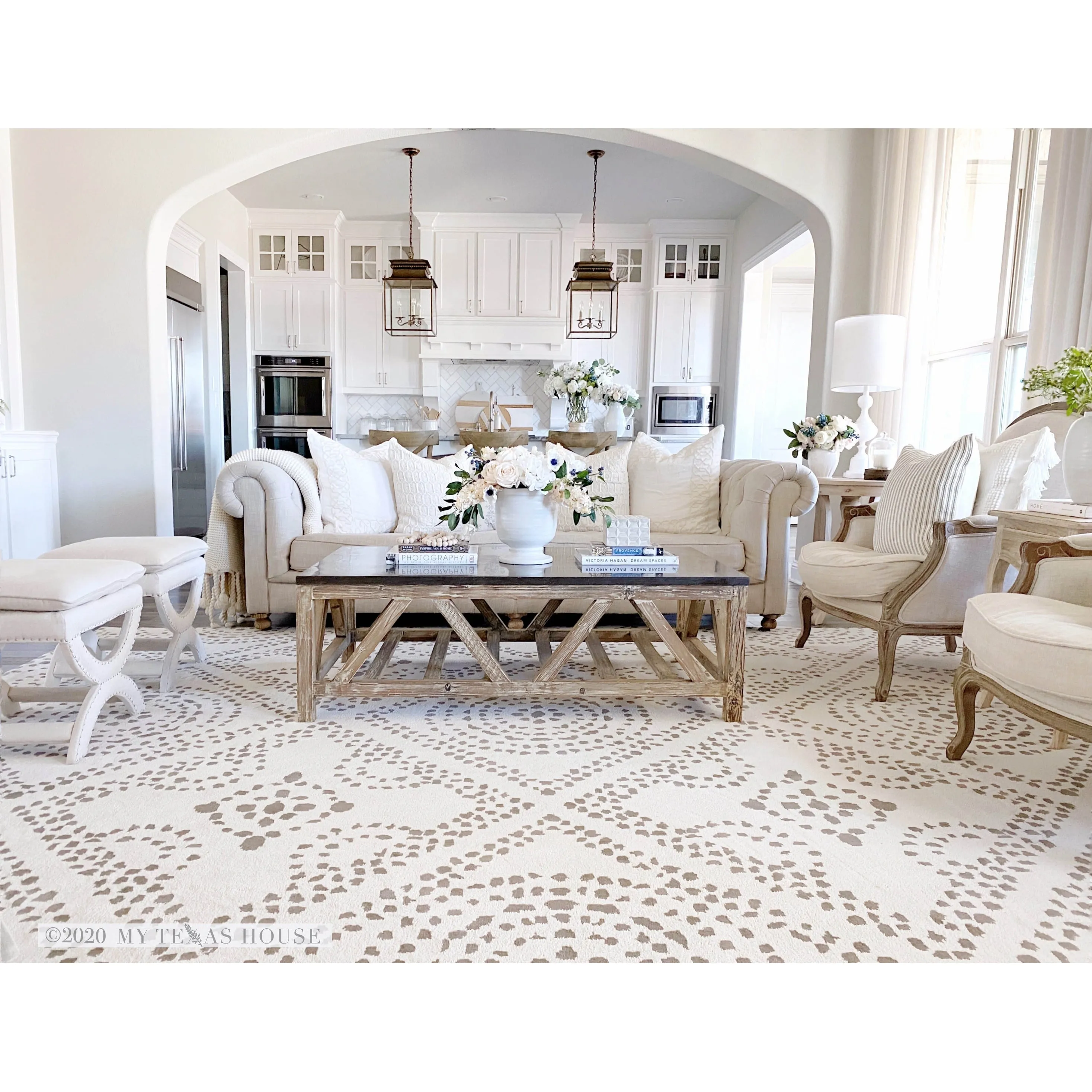 My Texas House Saltillo Natural White Floral Area Rug