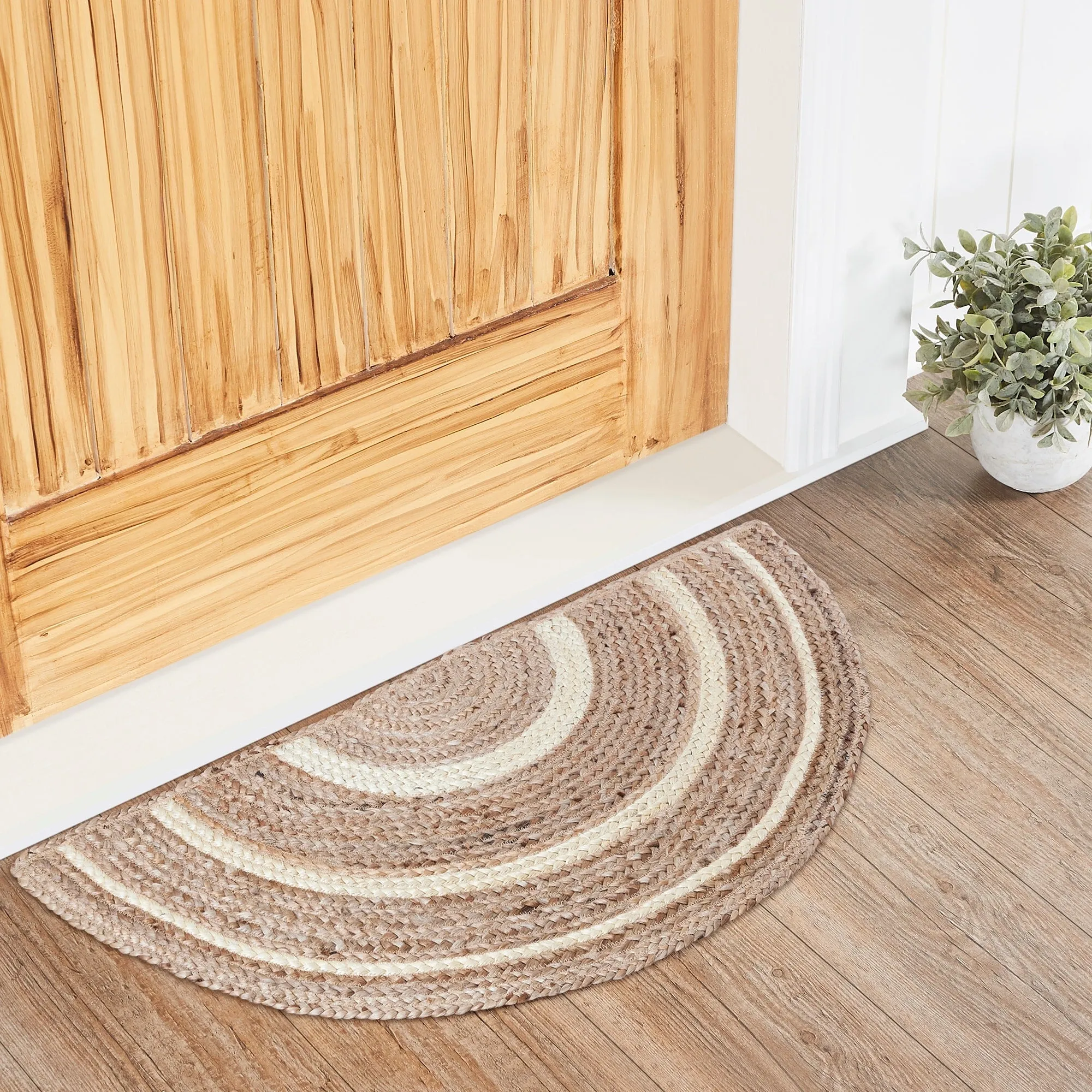 Natural & Creme Jute Rug Half Circle w/ Pad 16.5x33 - 3'6