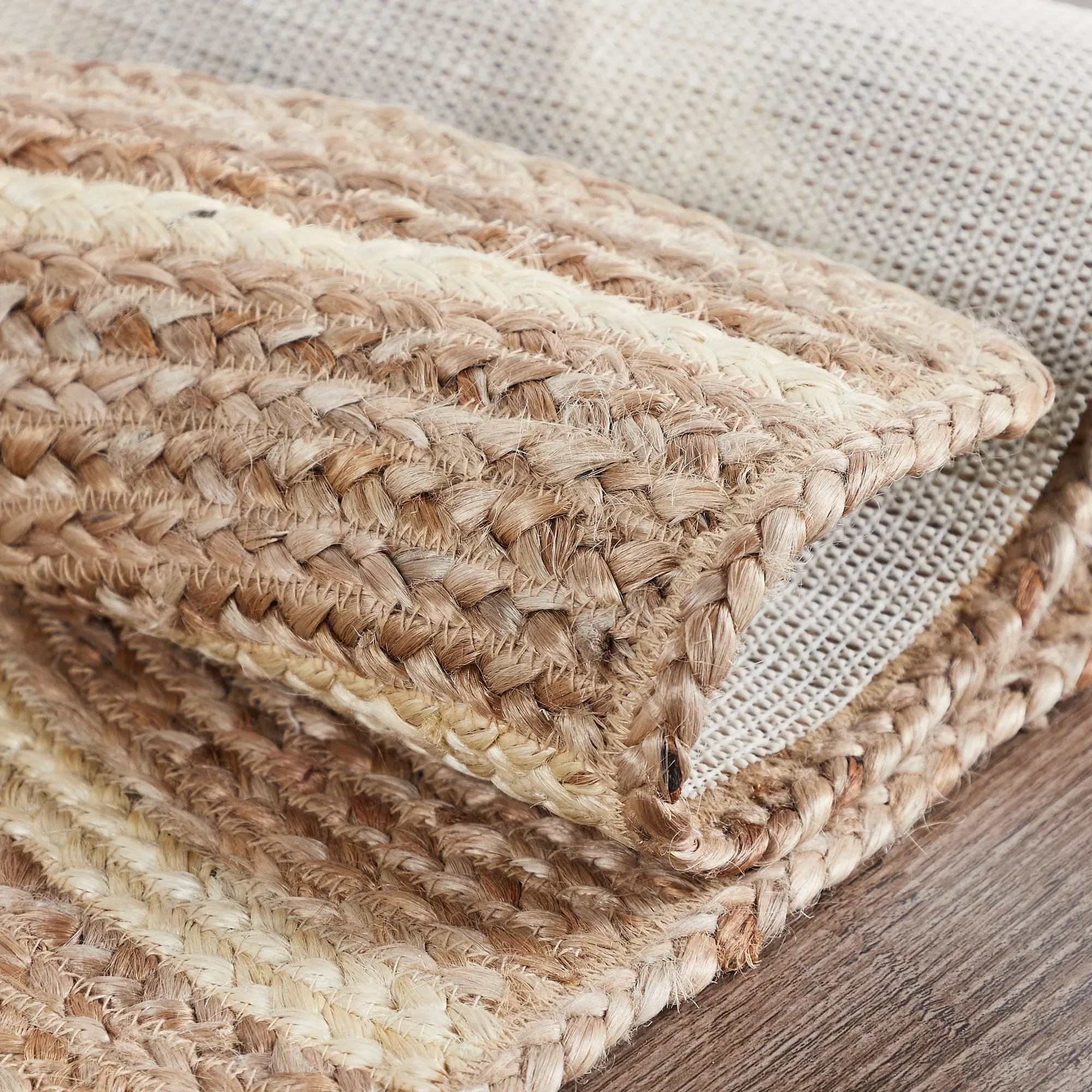 Natural & Creme Jute Rug Half Circle w/ Pad 16.5x33 - 3'6