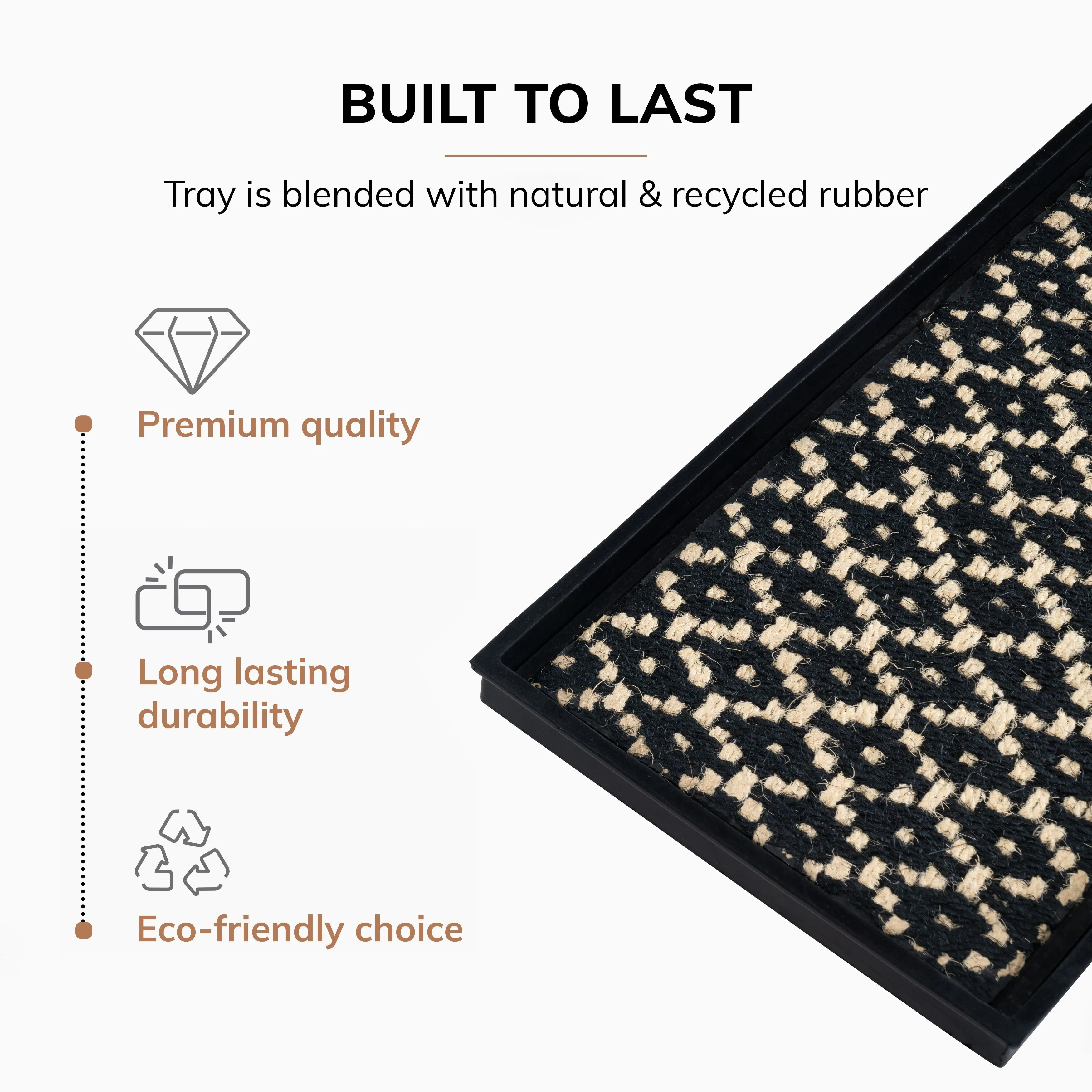 Natural and Recycled Rubber Boot Tray with Black and Ivory Coir Insert