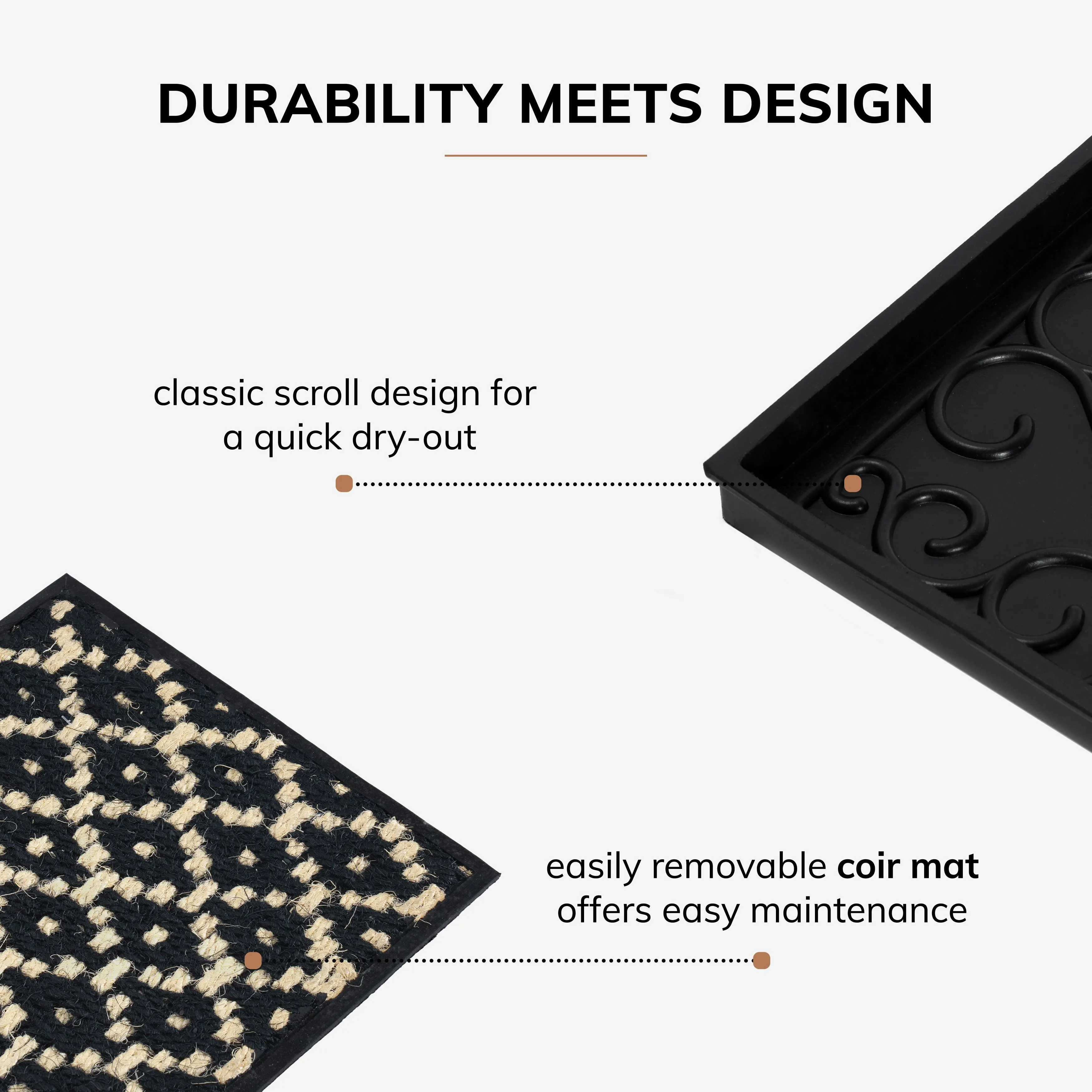Natural and Recycled Rubber Boot Tray with Black and Ivory Coir Insert