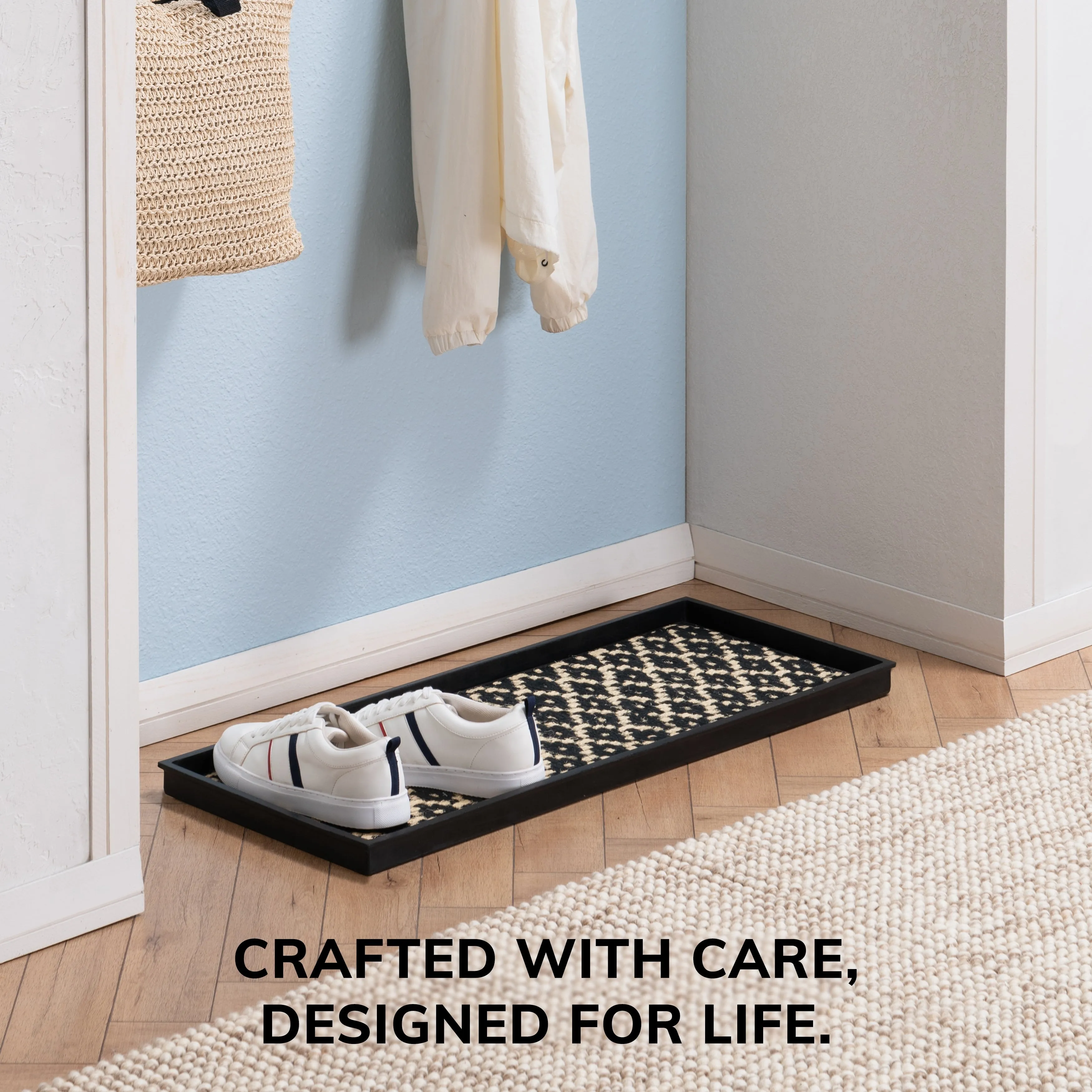 Natural and Recycled Rubber Boot Tray with Black and Ivory Coir Insert