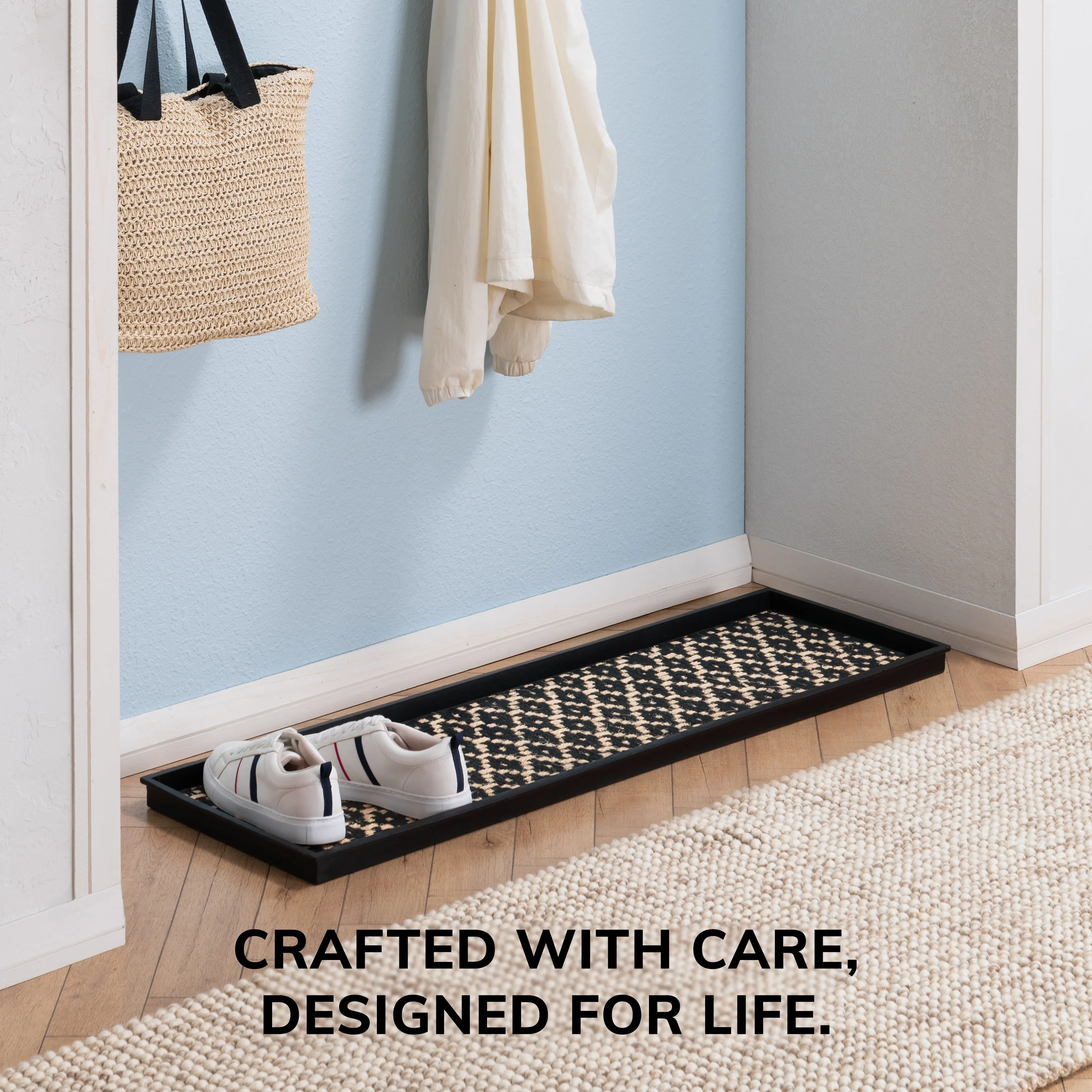 Natural and Recycled Rubber Boot Tray with Black and Ivory Coir Insert