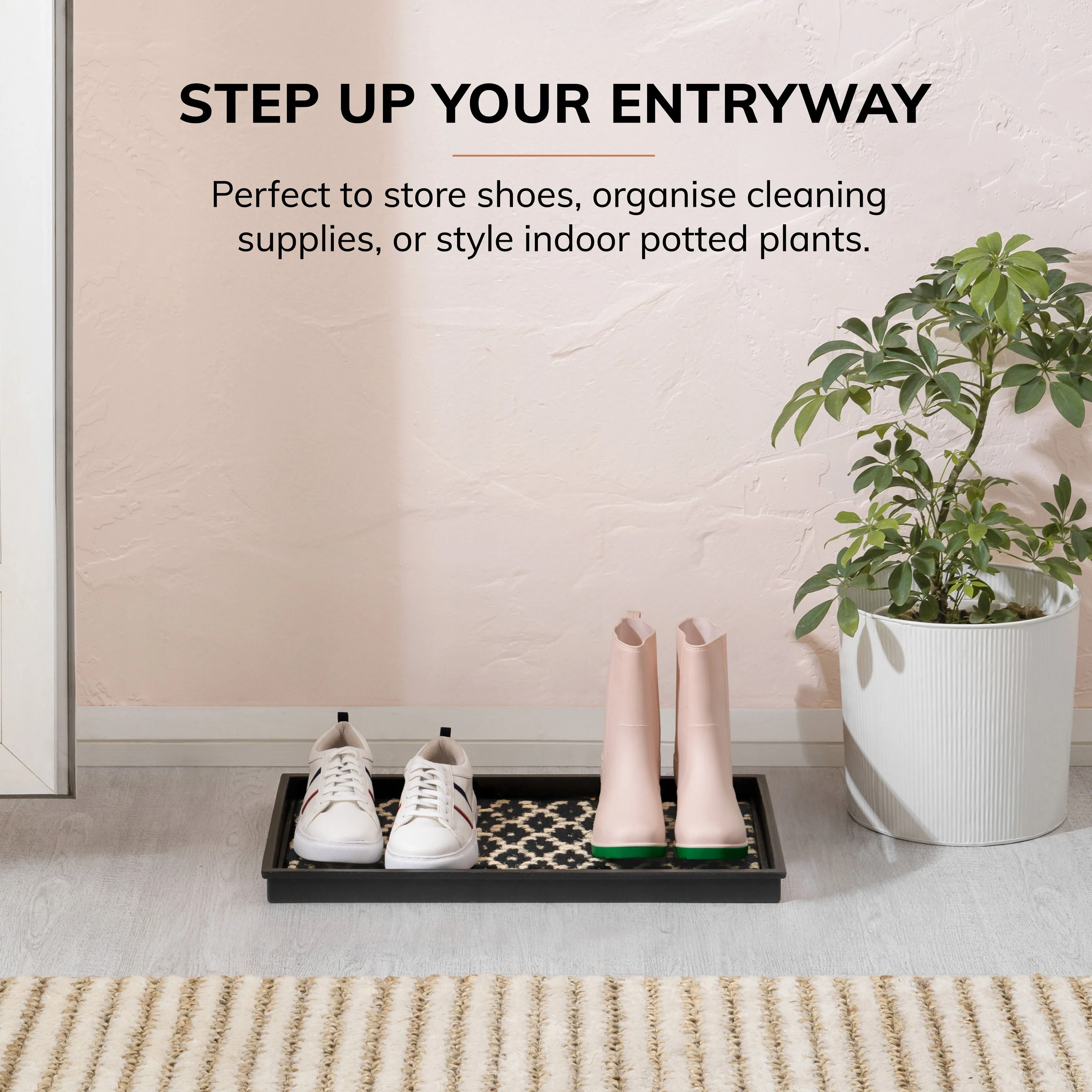 Natural and Recycled Rubber Boot Tray with Black and Ivory Coir Insert