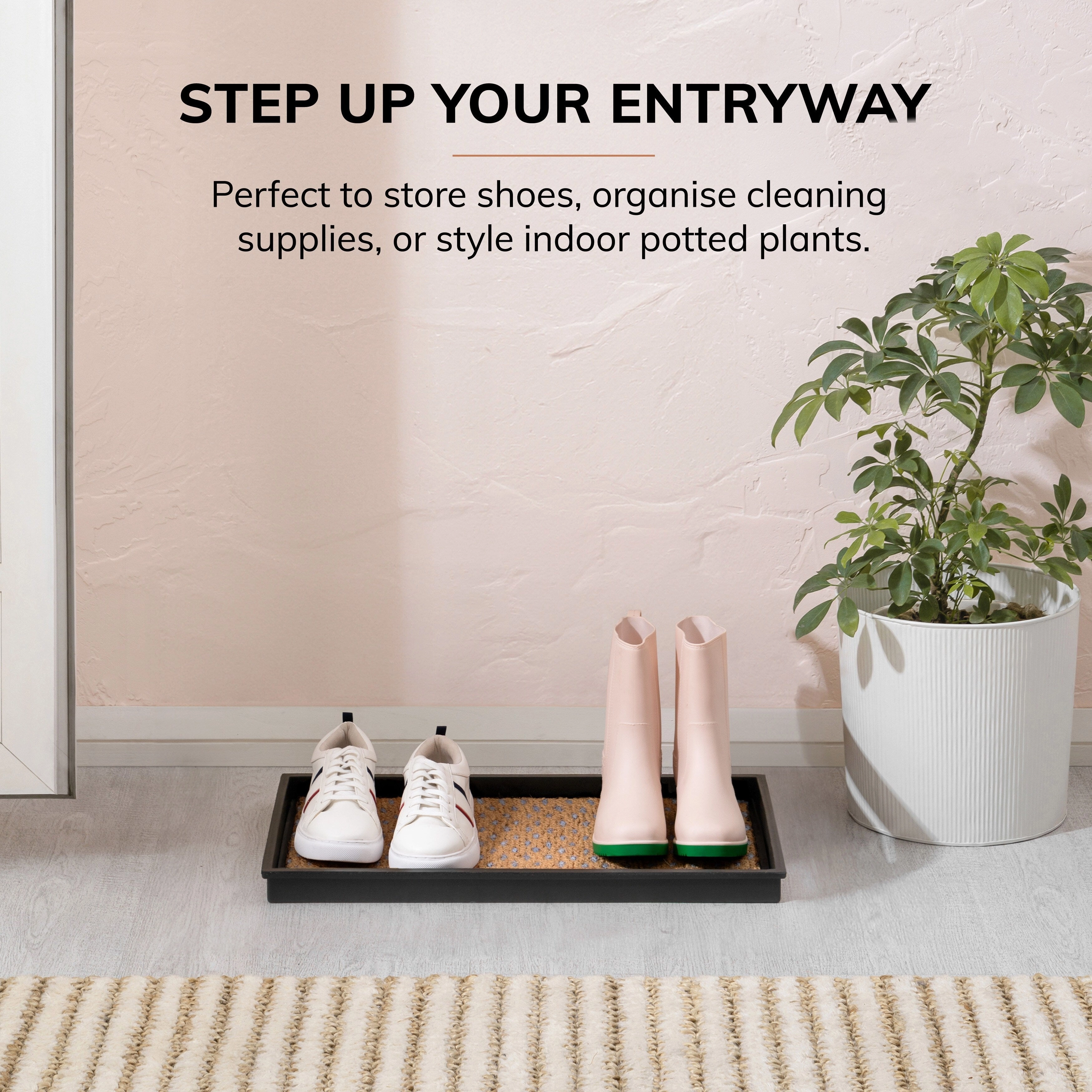 Natural and Recycled Rubber Boot Tray with Tan and Blue Coir Insert