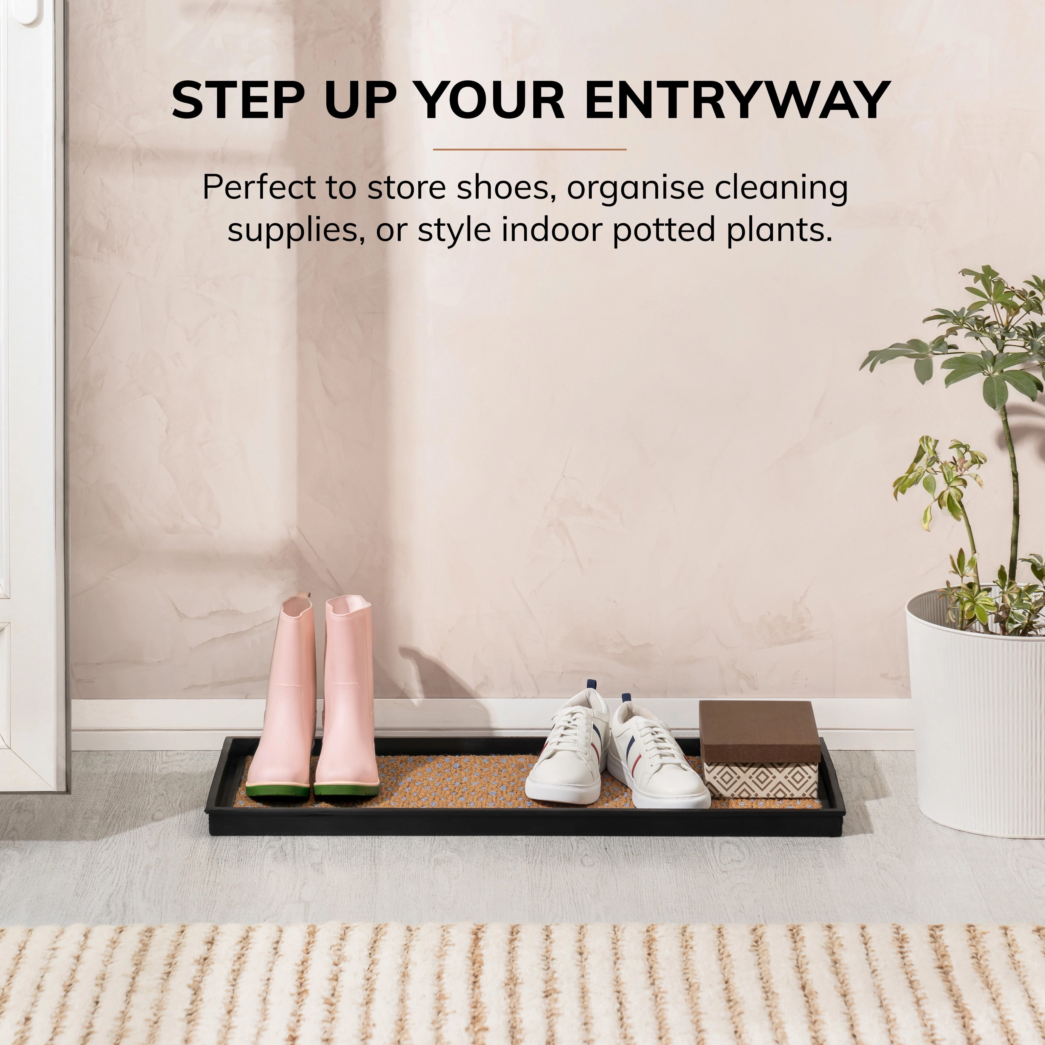 Natural and Recycled Rubber Boot Tray with Tan and Blue Coir Insert