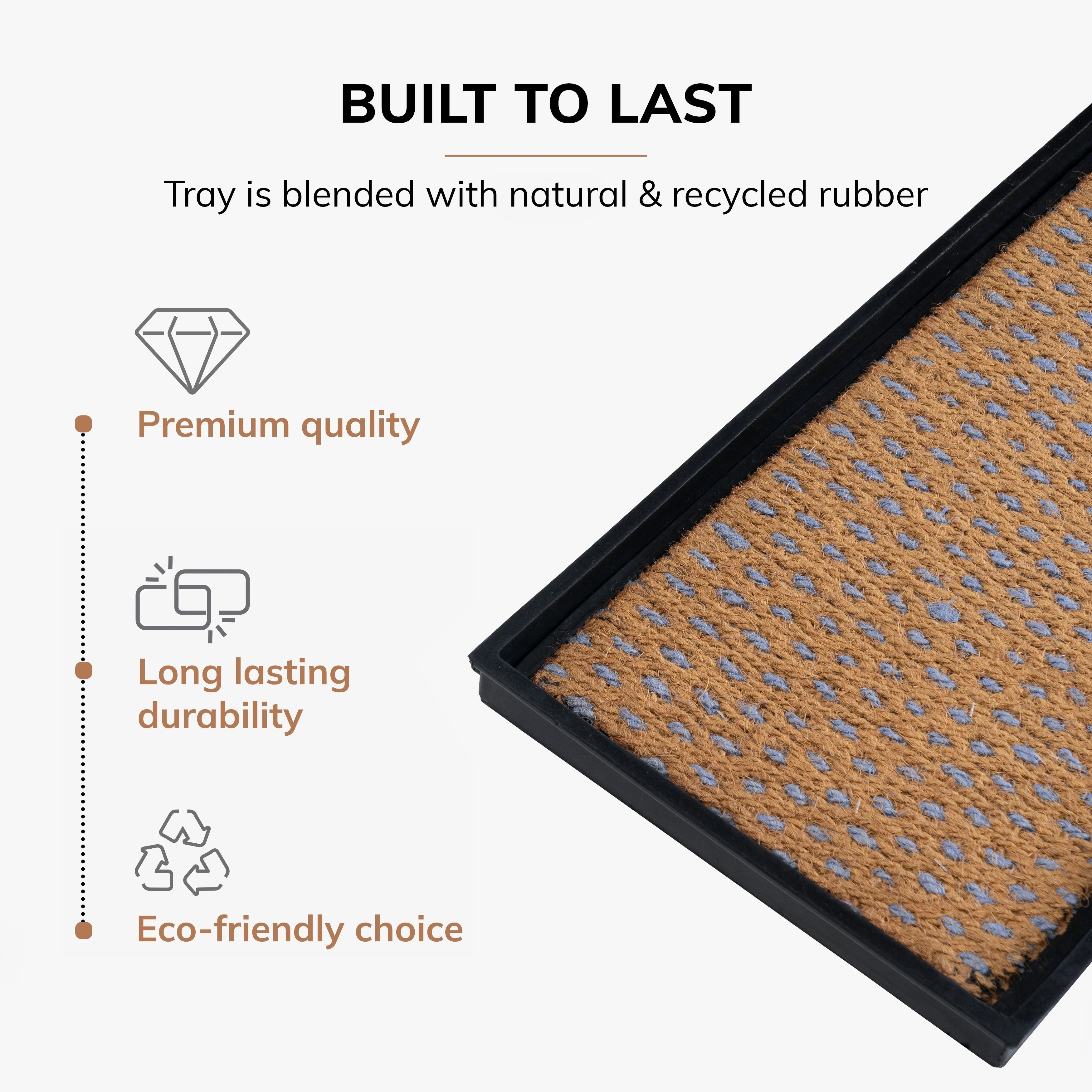 Natural and Recycled Rubber Boot Tray with Tan and Blue Coir Insert