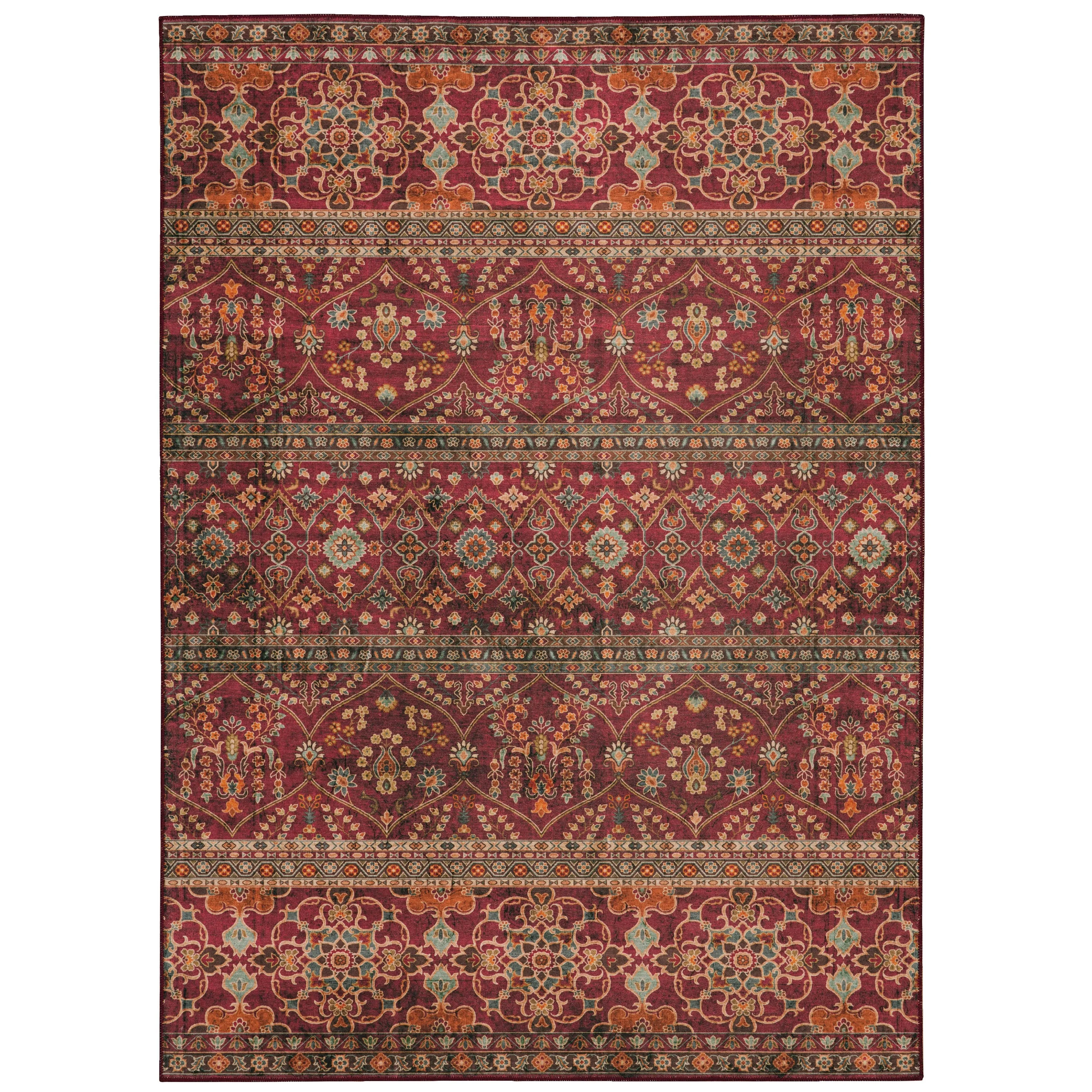 Neil Machine Washable Garnet and Ivory Area Rug
