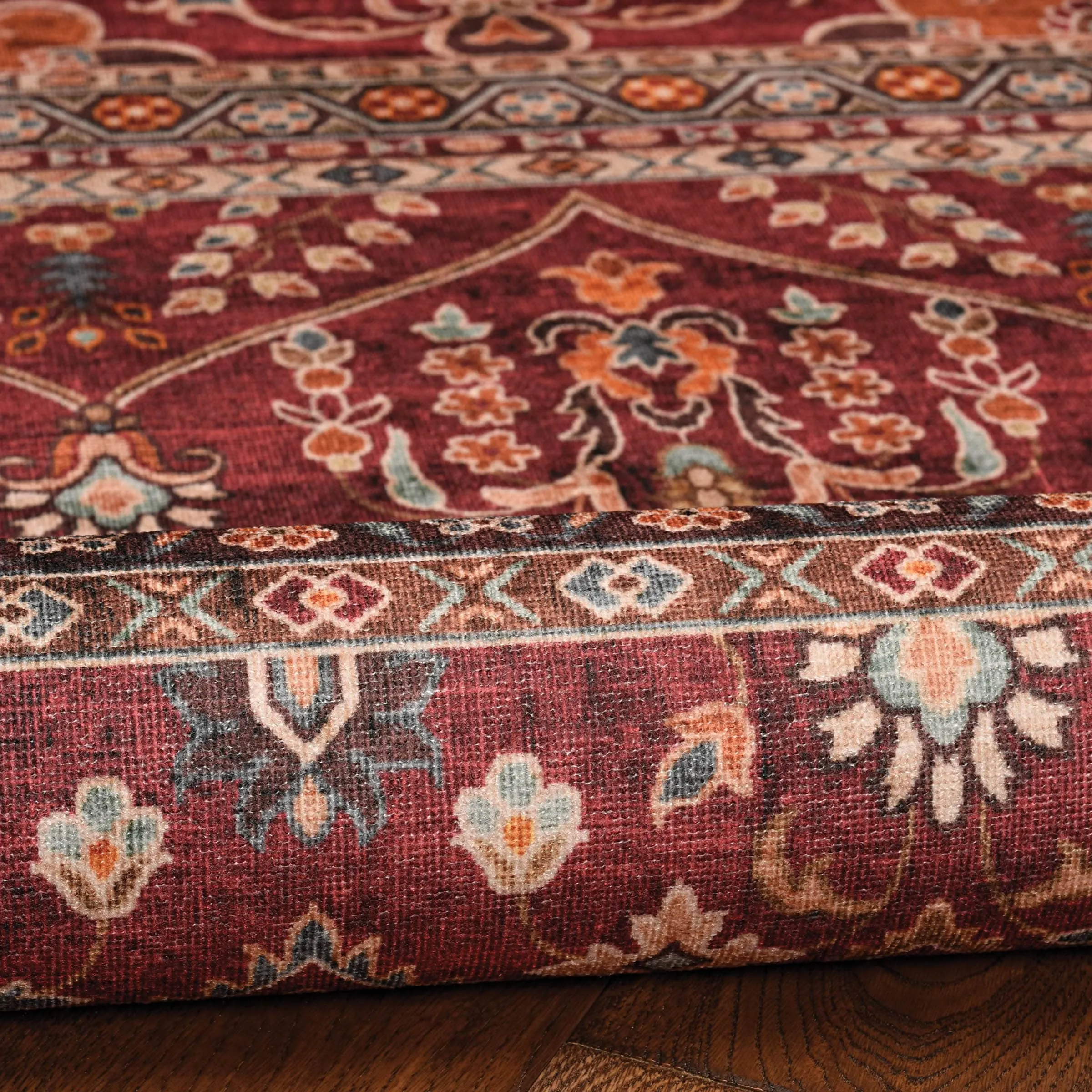Neil Machine Washable Garnet and Ivory Area Rug
