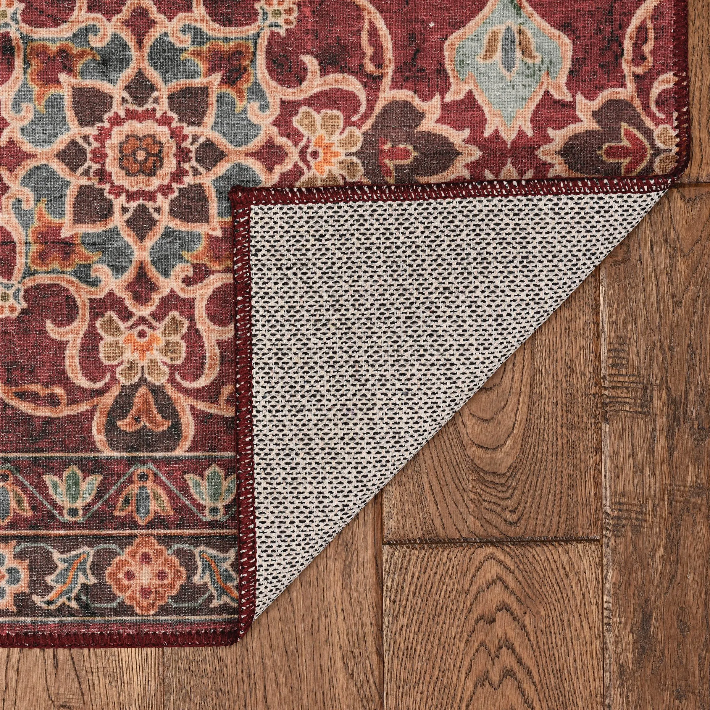 Neil Machine Washable Garnet and Ivory Area Rug