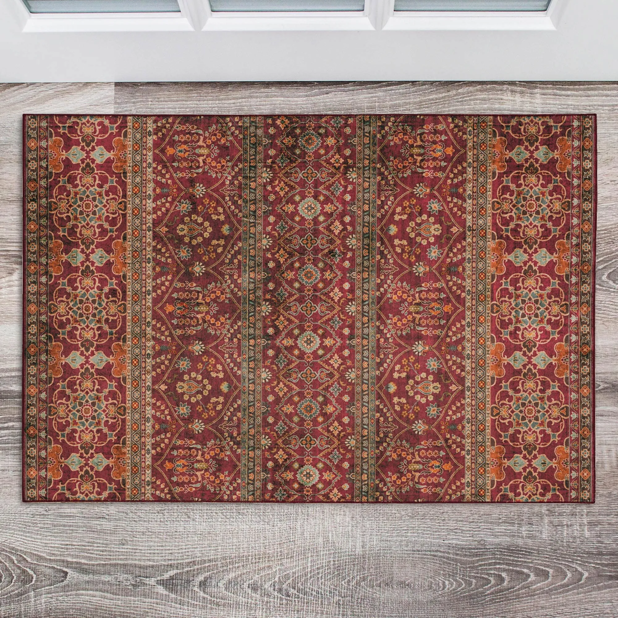 Neil Machine Washable Garnet and Ivory Area Rug