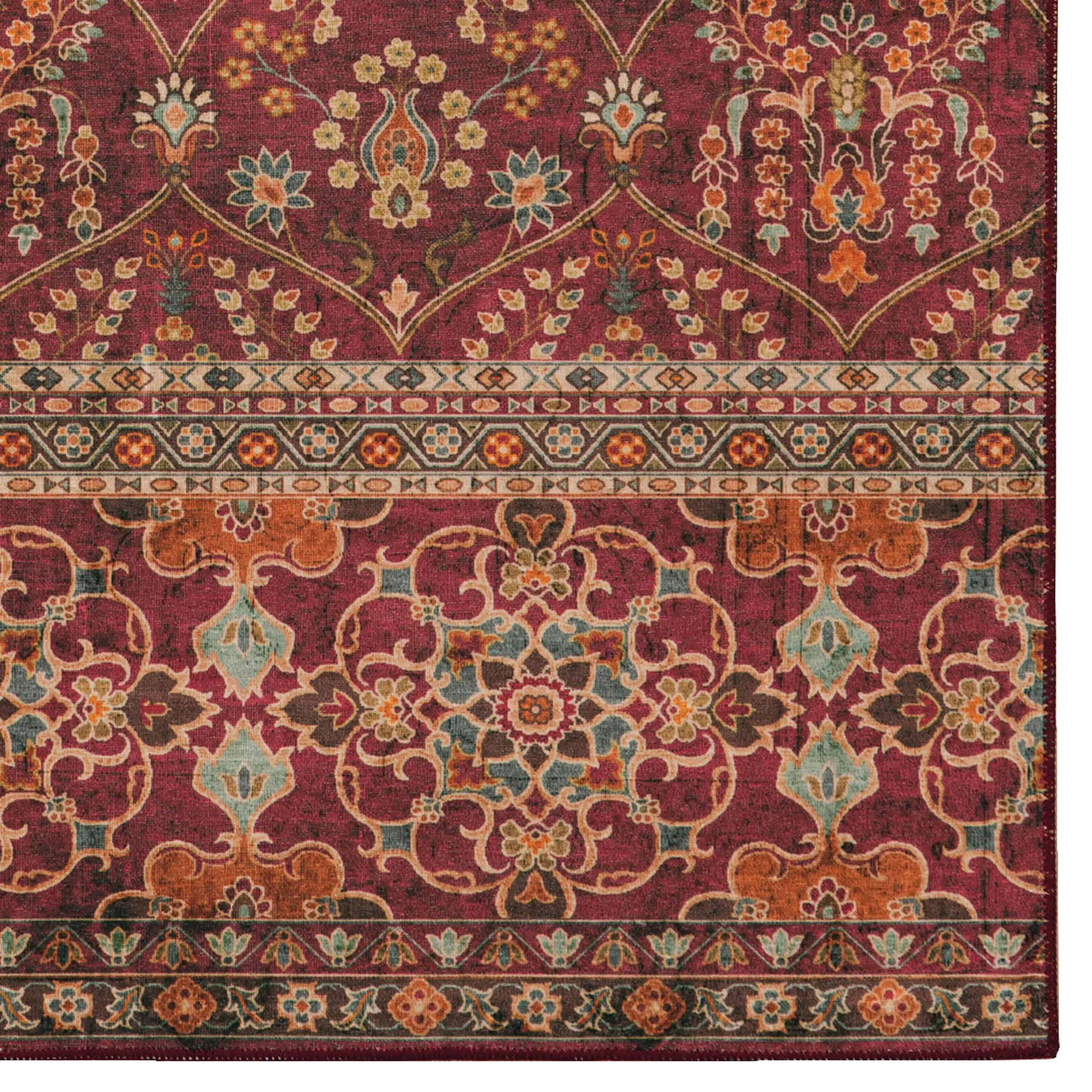 Neil Machine Washable Garnet and Ivory Area Rug
