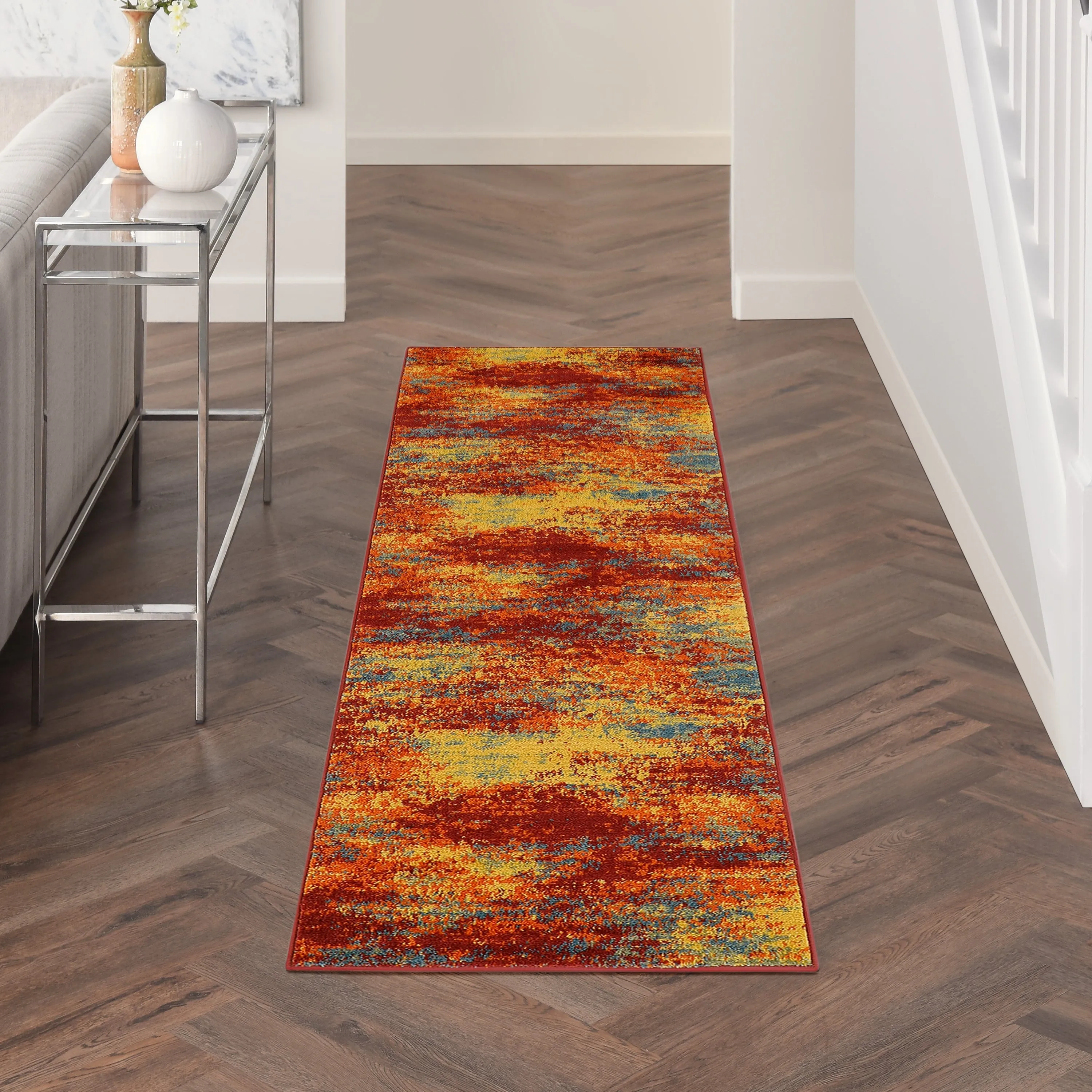 Nourison Essentials Indoor/Outdoor Red Abstract Area Rug